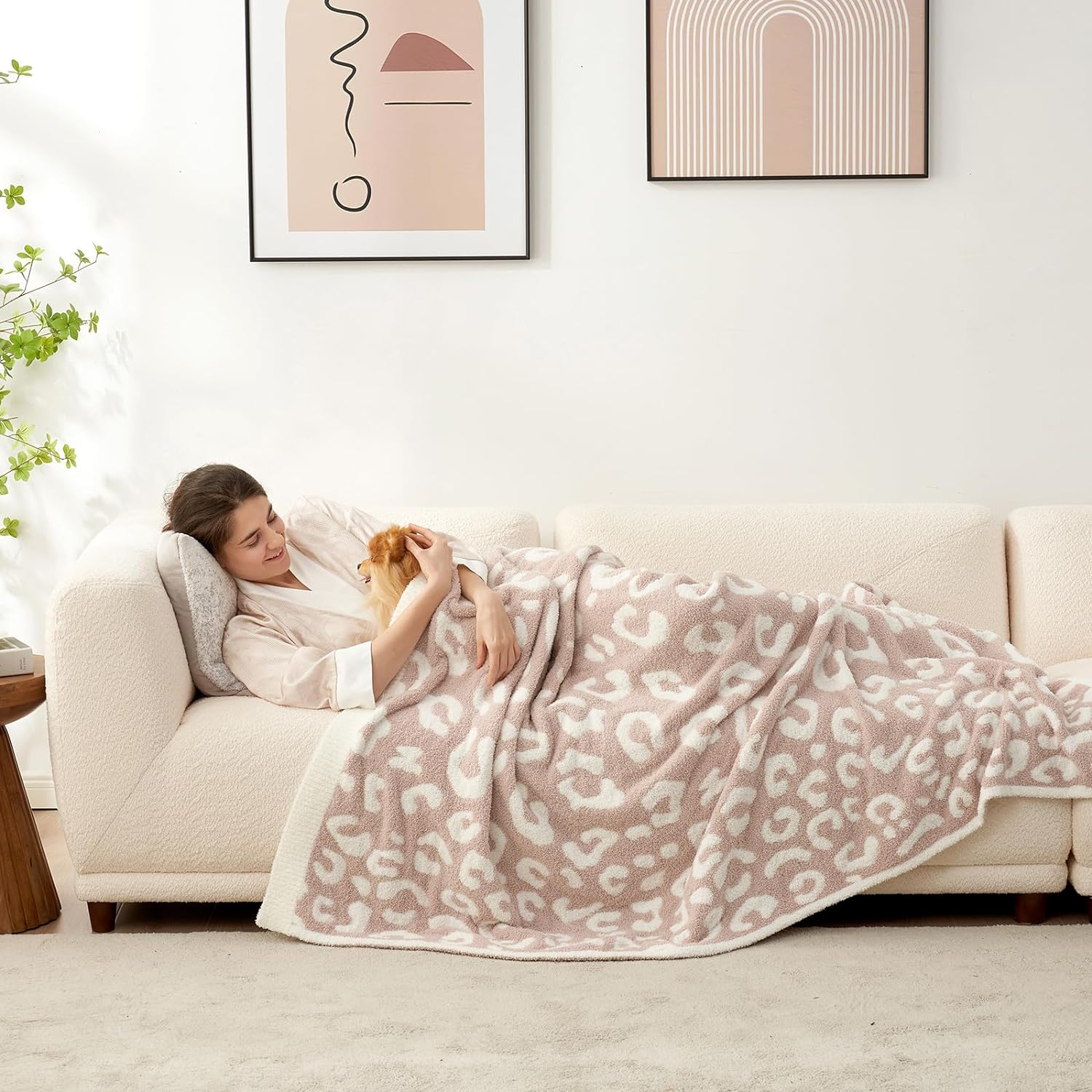 Beige Throw Pillow — 50" — Leopard Beige