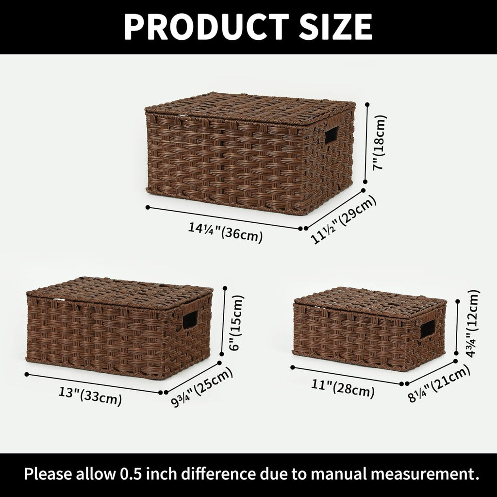 Boho Brown Woven Basket — Set of 3 - View 6