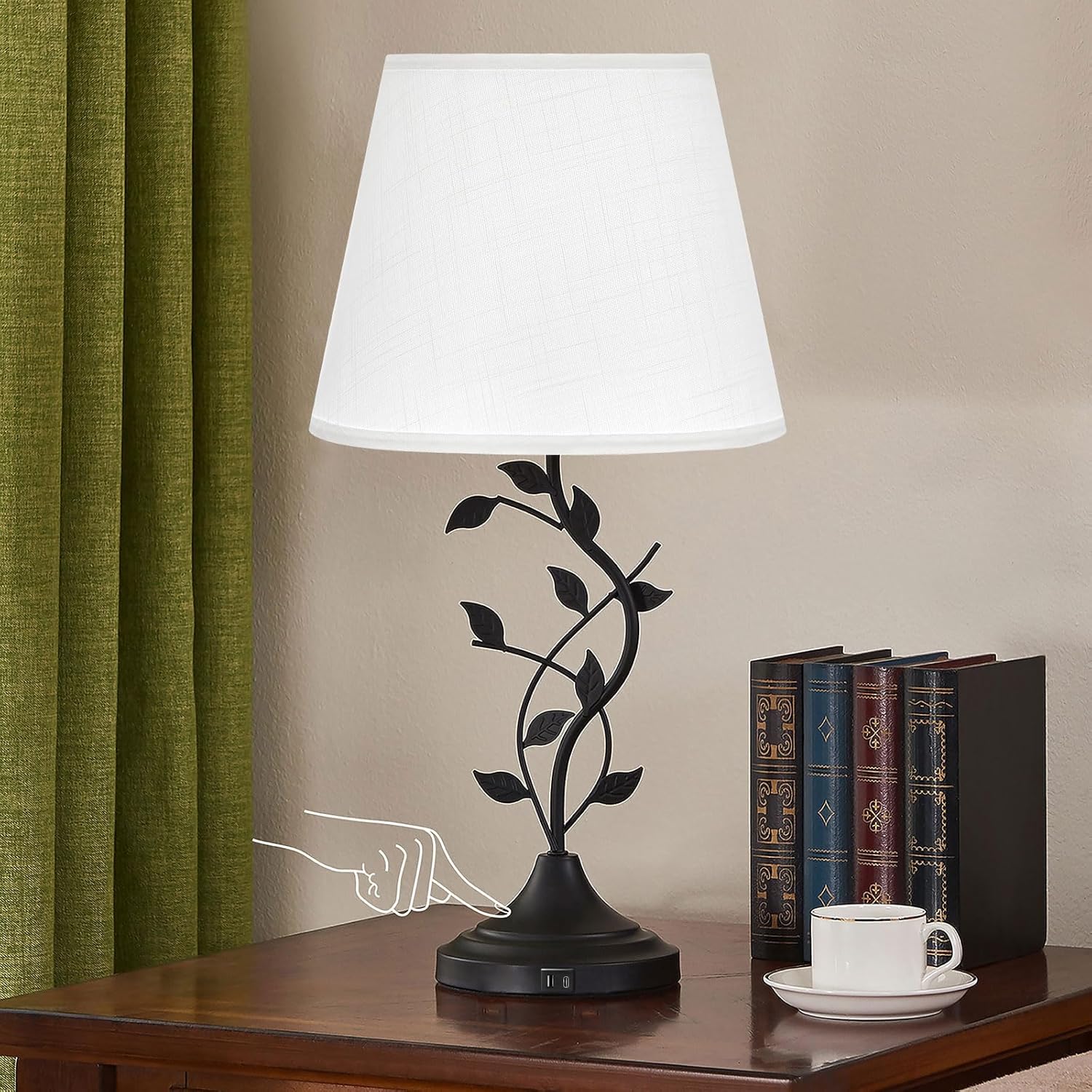 USB Beige Table Lamp — 5-White Shade & Touch Black Base