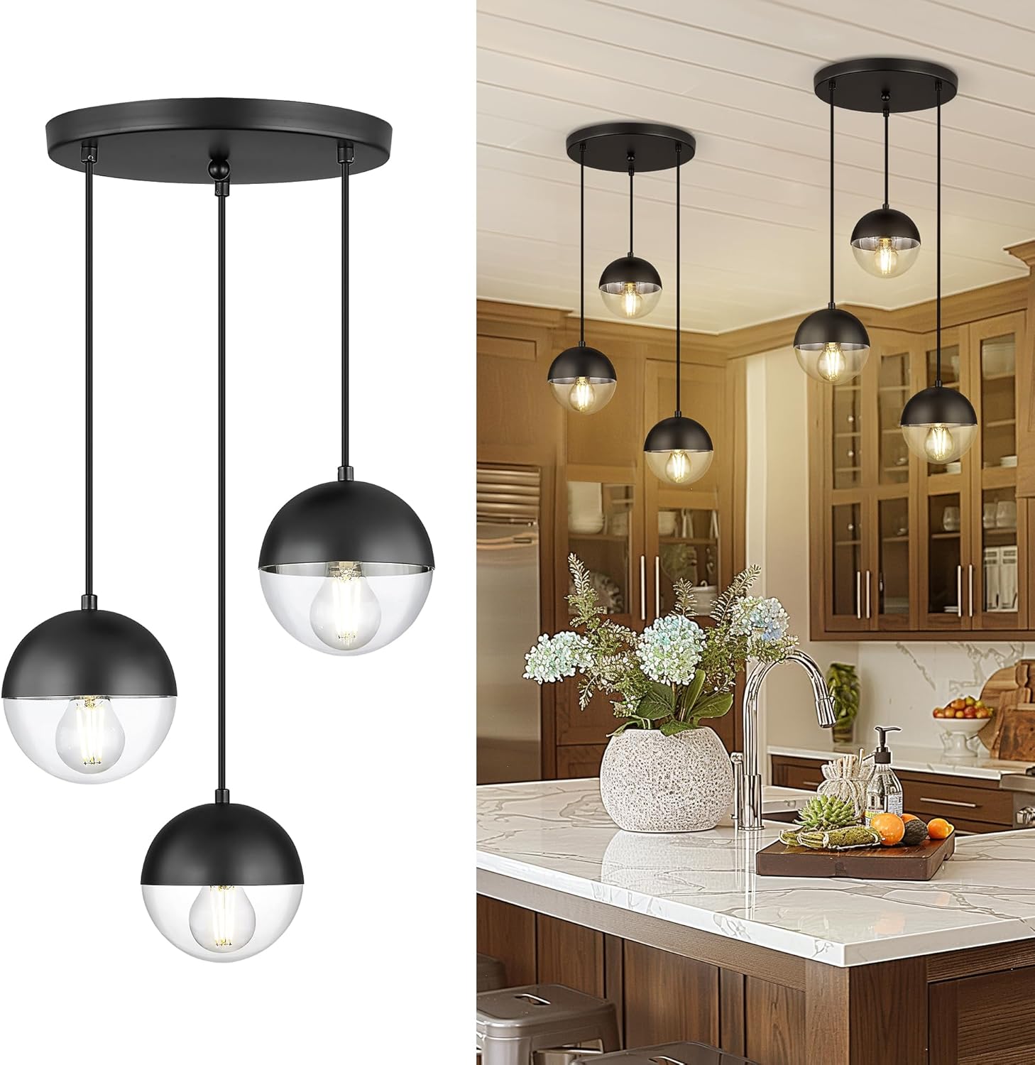 Adjustable Luxe Black Pendant Light — 6" — Black