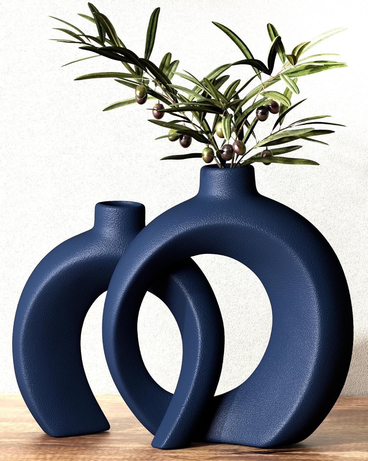 Farmhouse Beige Decorative Vase — Set of 2 — Matte Navy Blue
