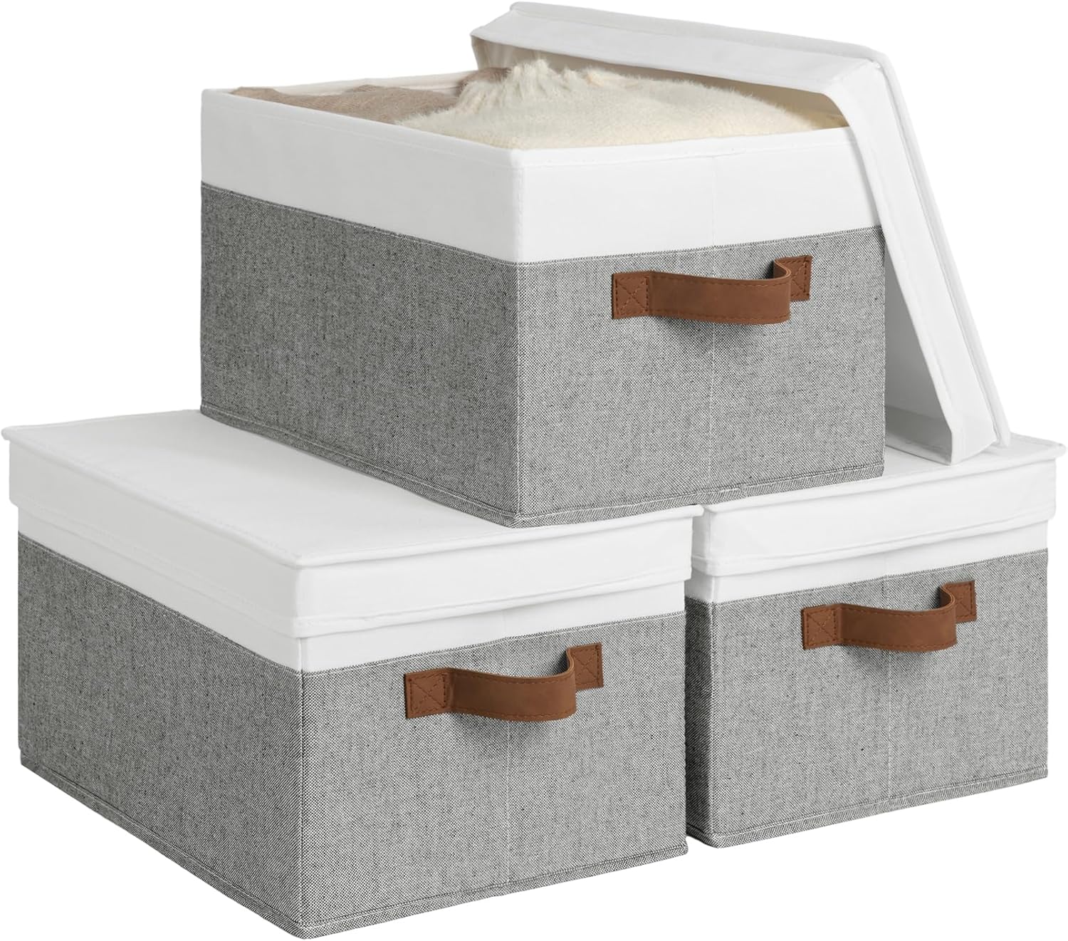Beige Storage Bin — Gray and White