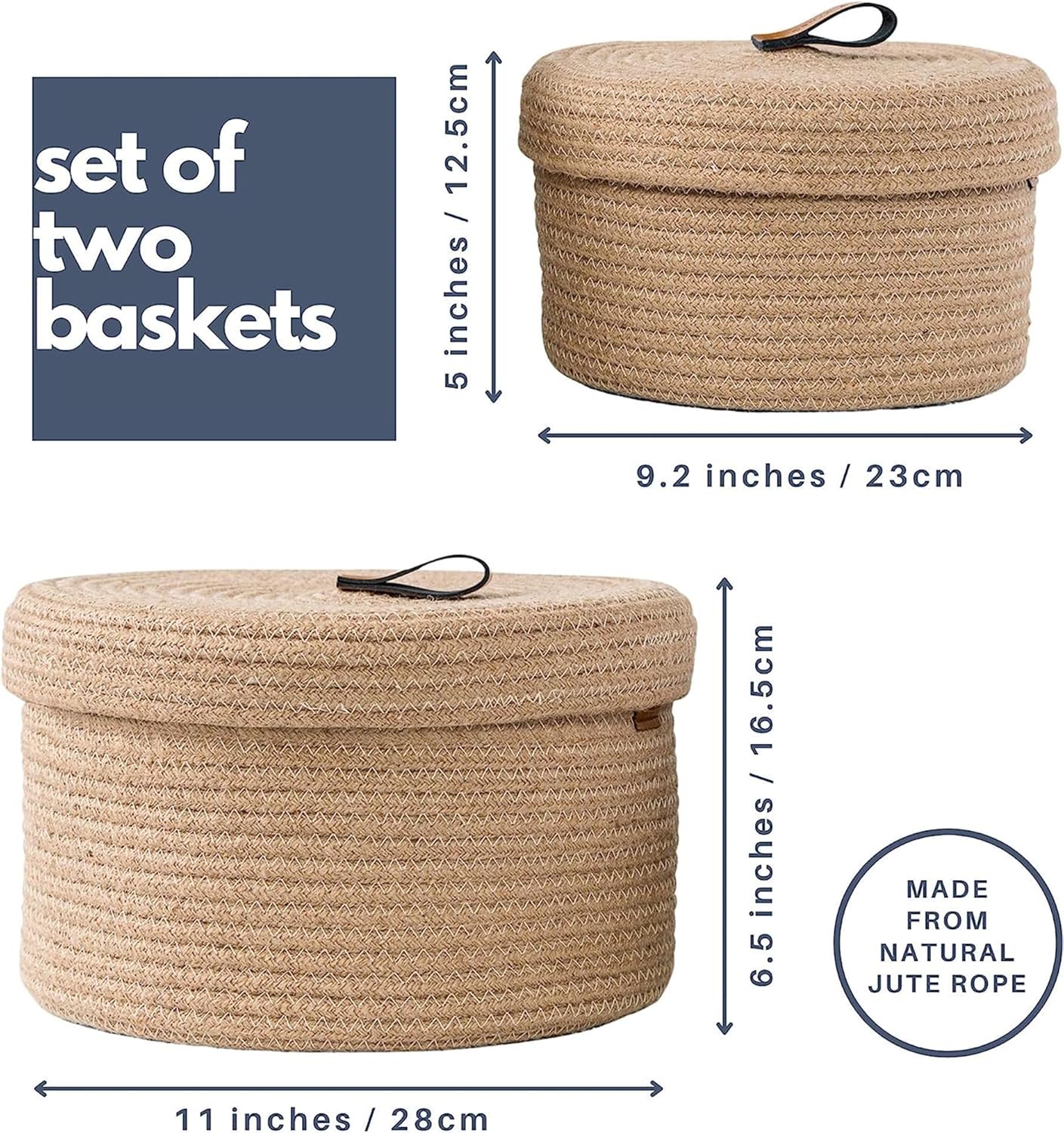 Round Boho Brown Woven Basket — Set of 2 - View 3