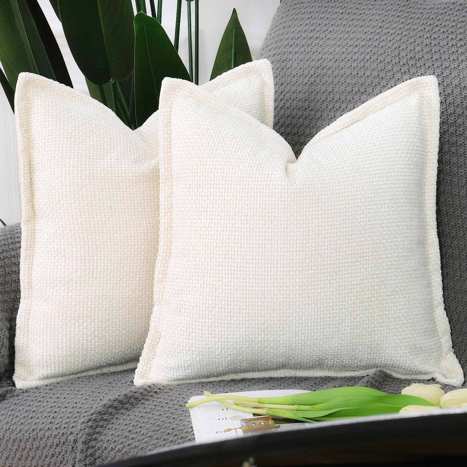 Velvet Boho Beige Throw Pillow Cover — 18" — Cream