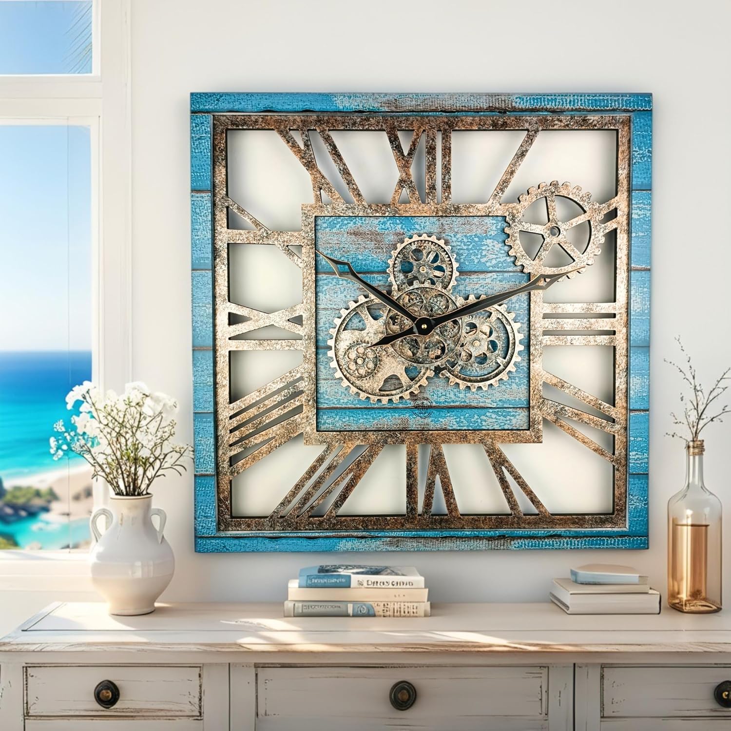 Oversized Farmhouse Beige Wall Clock — 24" - View 3