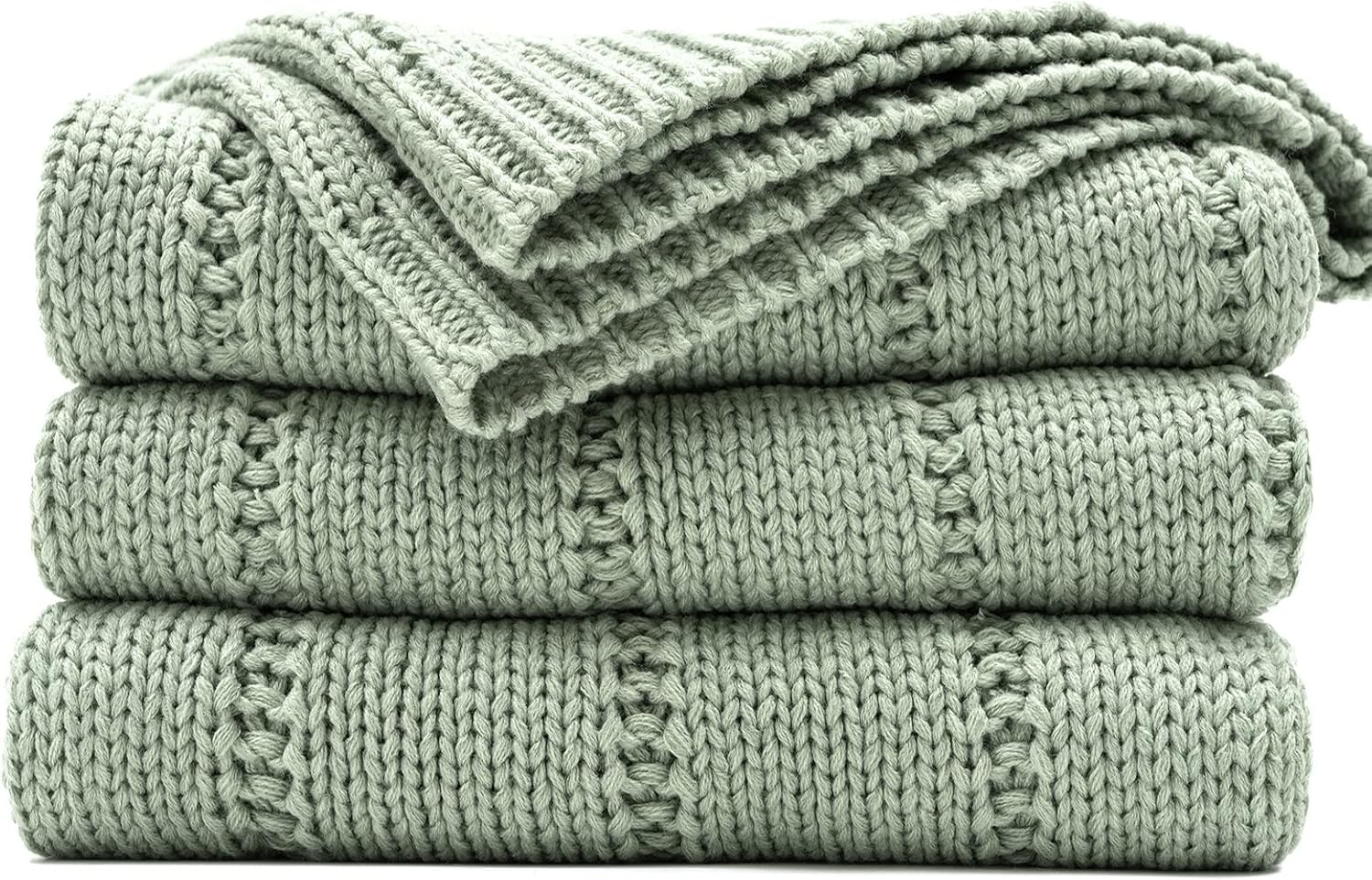 Knit Beige Throw Pillow — 50" — Sage Green