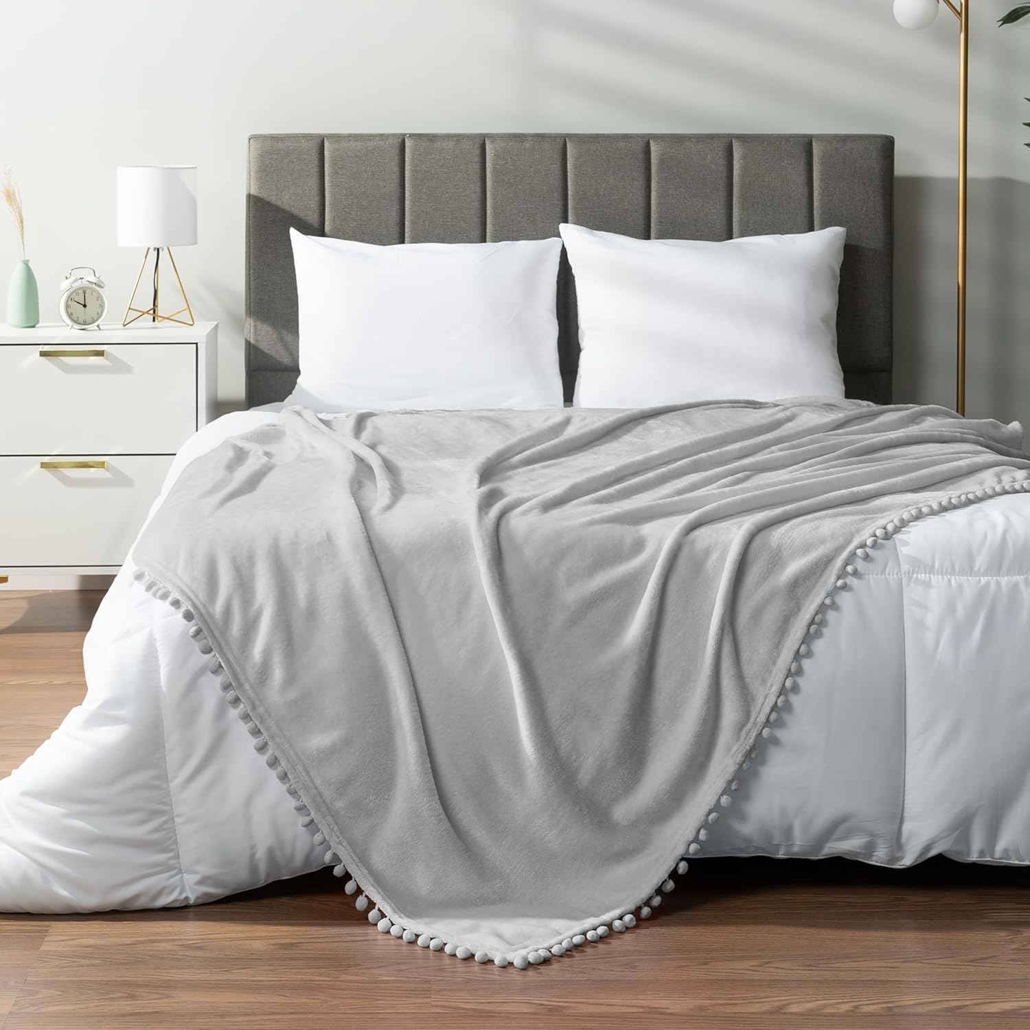 Pom Pom Beige Throw Pillow — 50" — Light Gray