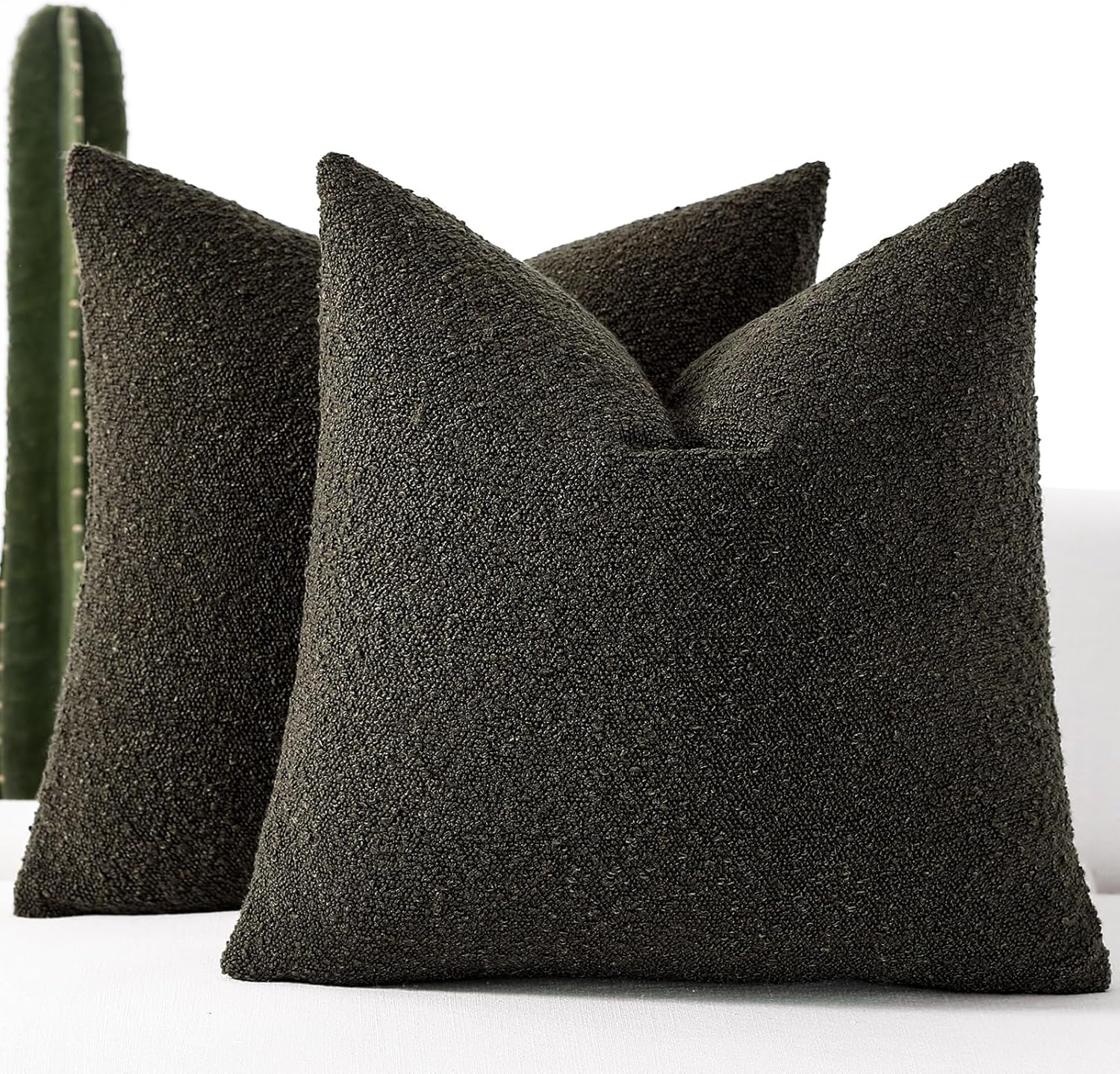 Boucle Beige Throw Pillow Cover — 22" — Dark Coffee
