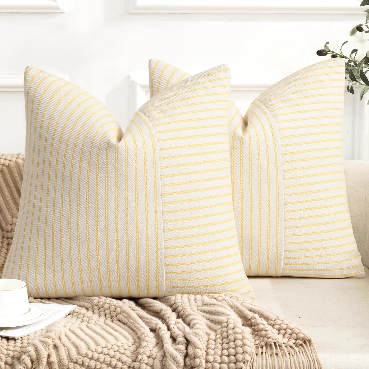 Linen Boho Beige Throw Pillow Cover — 18" — Yellow