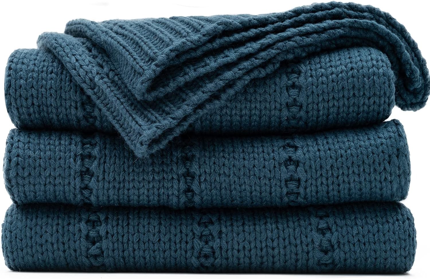 Knit Beige Throw Pillow — 50" — Navy Blue