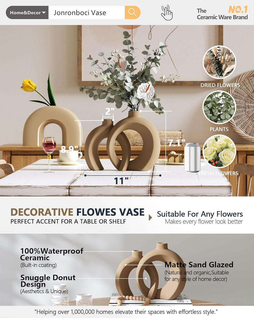 Farmhouse Beige Decorative Vase — Set of 2 - View 2