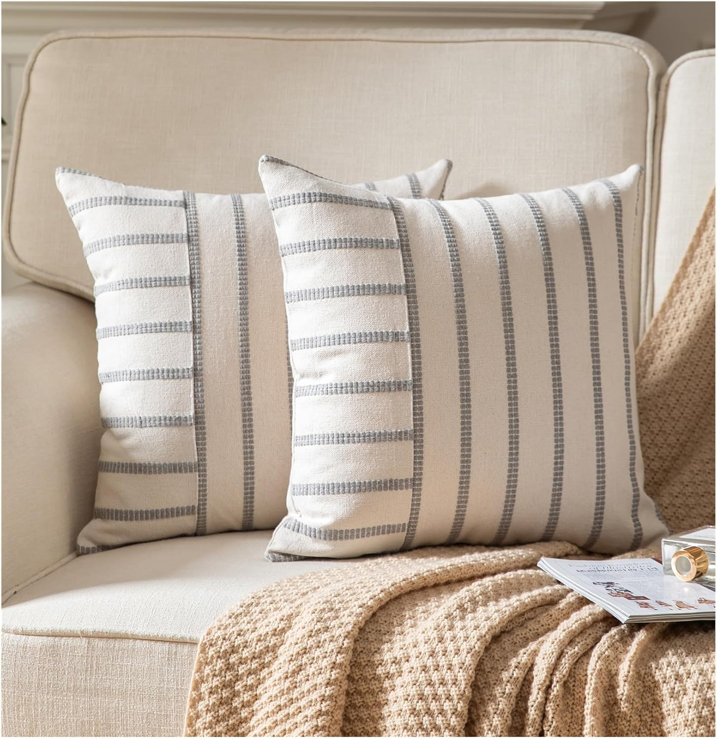 Boho Beige Throw Pillow Cover — 20" — Grey