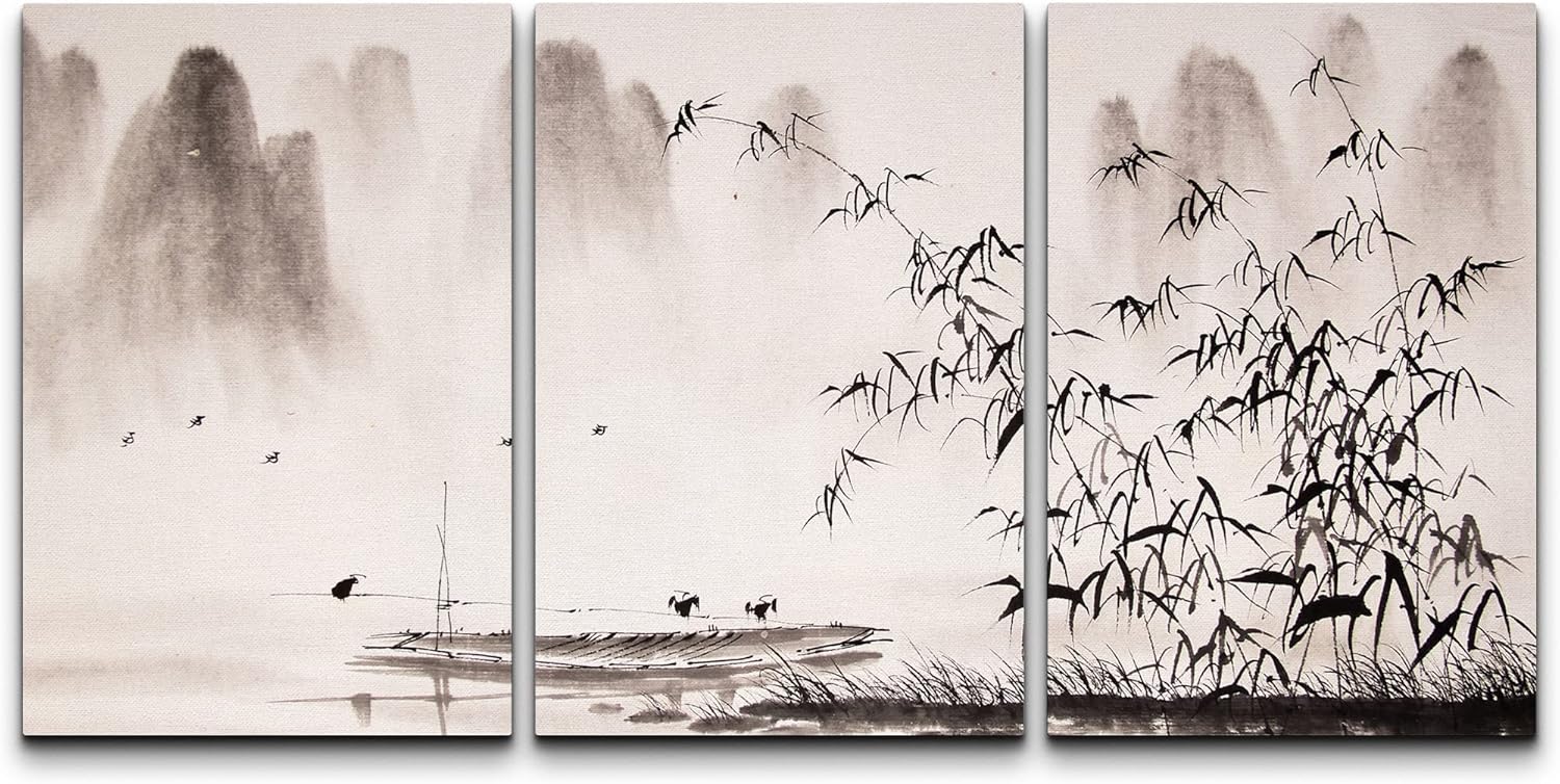 Framed Farmhouse Fabric Wall Art — 24" — 36" x 24" x 3 Panels