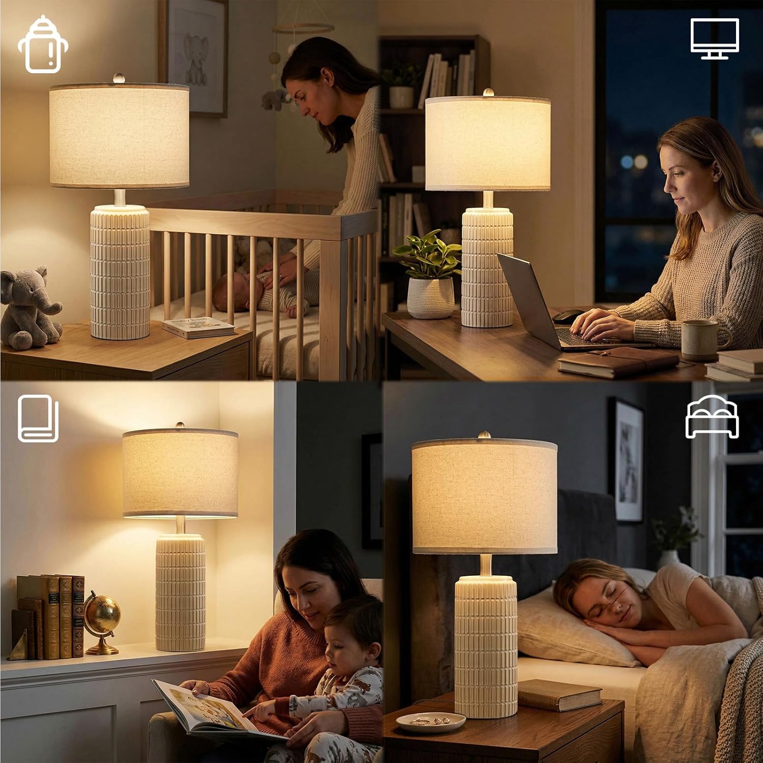 Dimmable Modern Beige Bedside Lamp — 23" - View 5