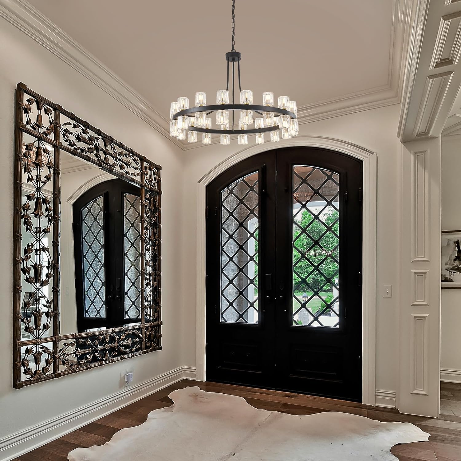 Round Farmhouse Glass Chandelier — 36" - View 9