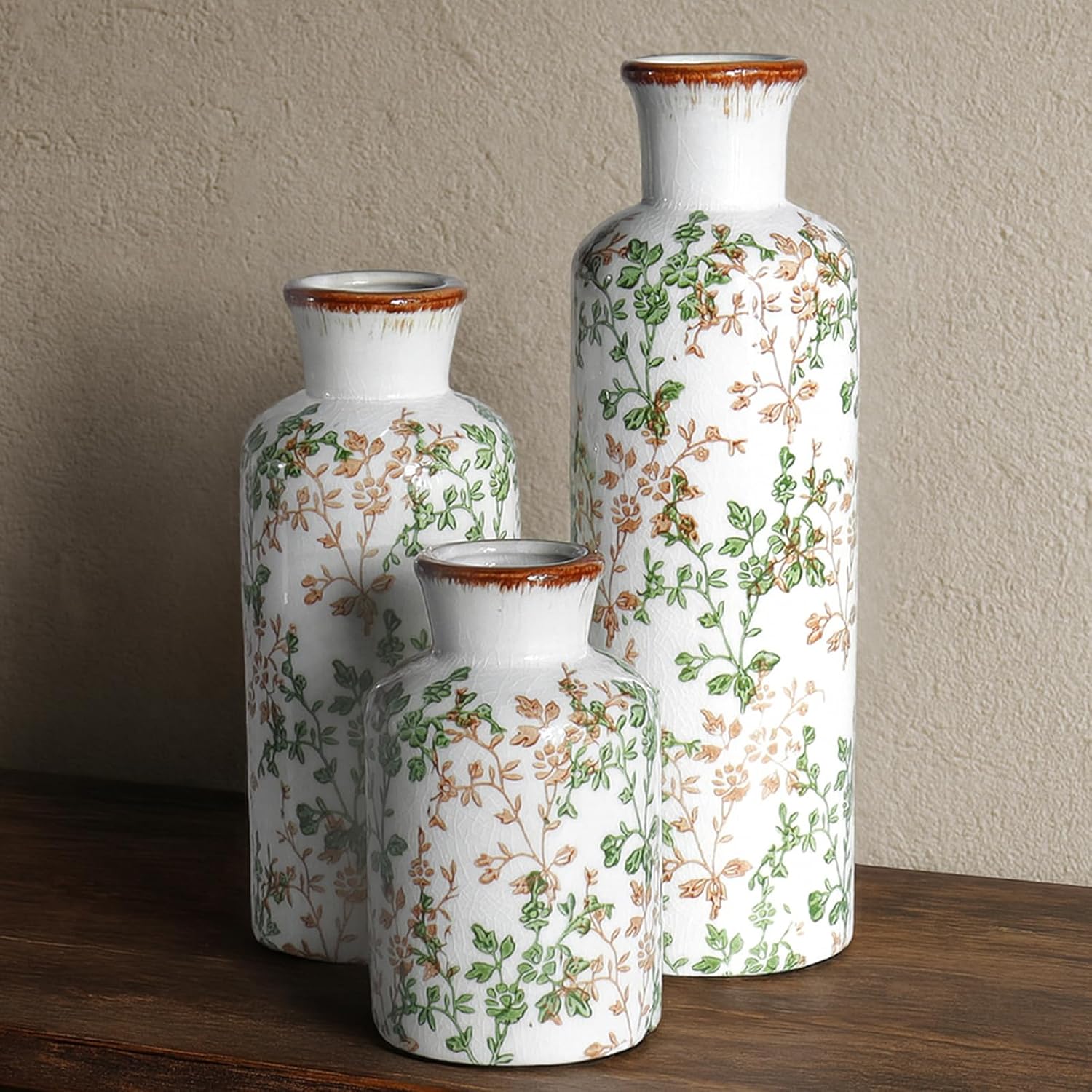 Vintage Farmhouse Black Flower Vase — Green & Brown01