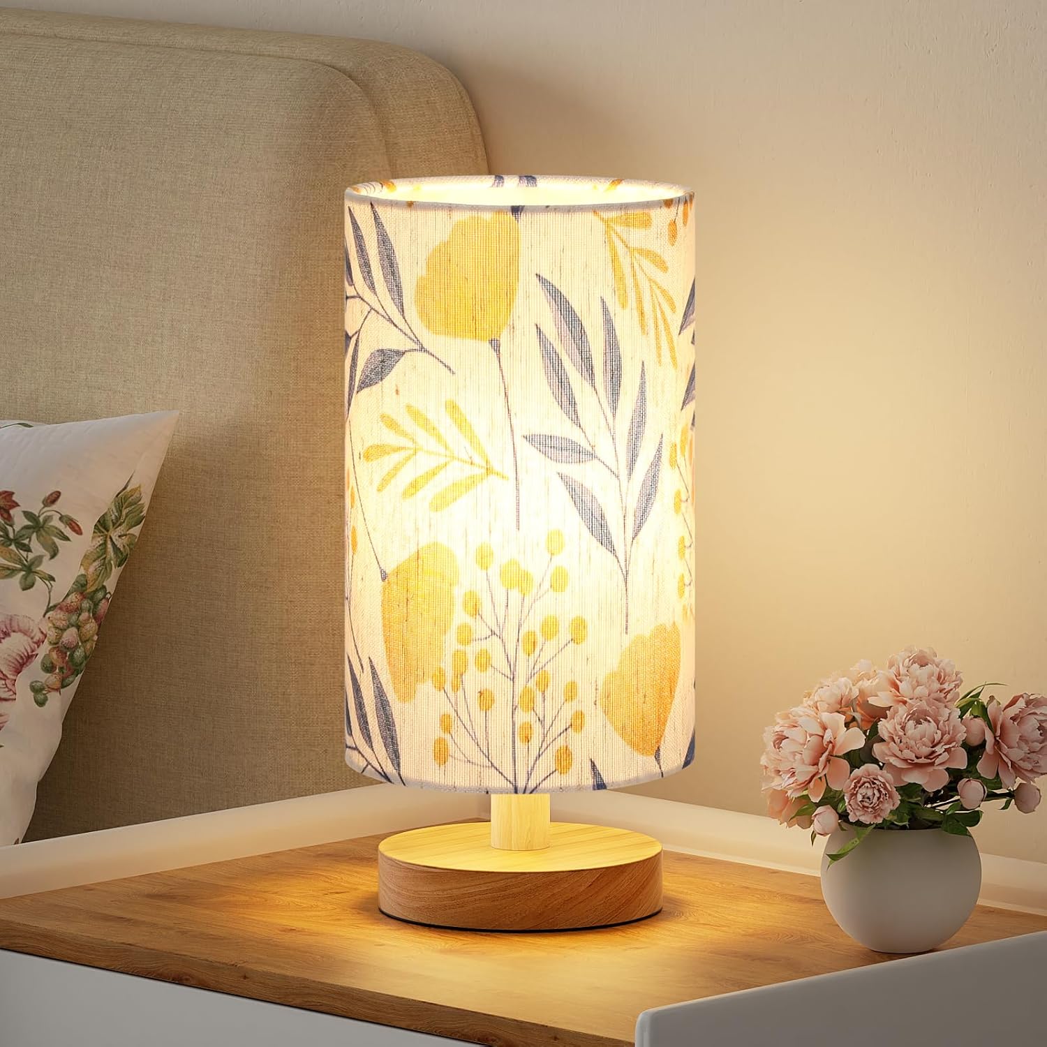 Beige Bedside Lamp — 9" — Ginkgo Cream Shade