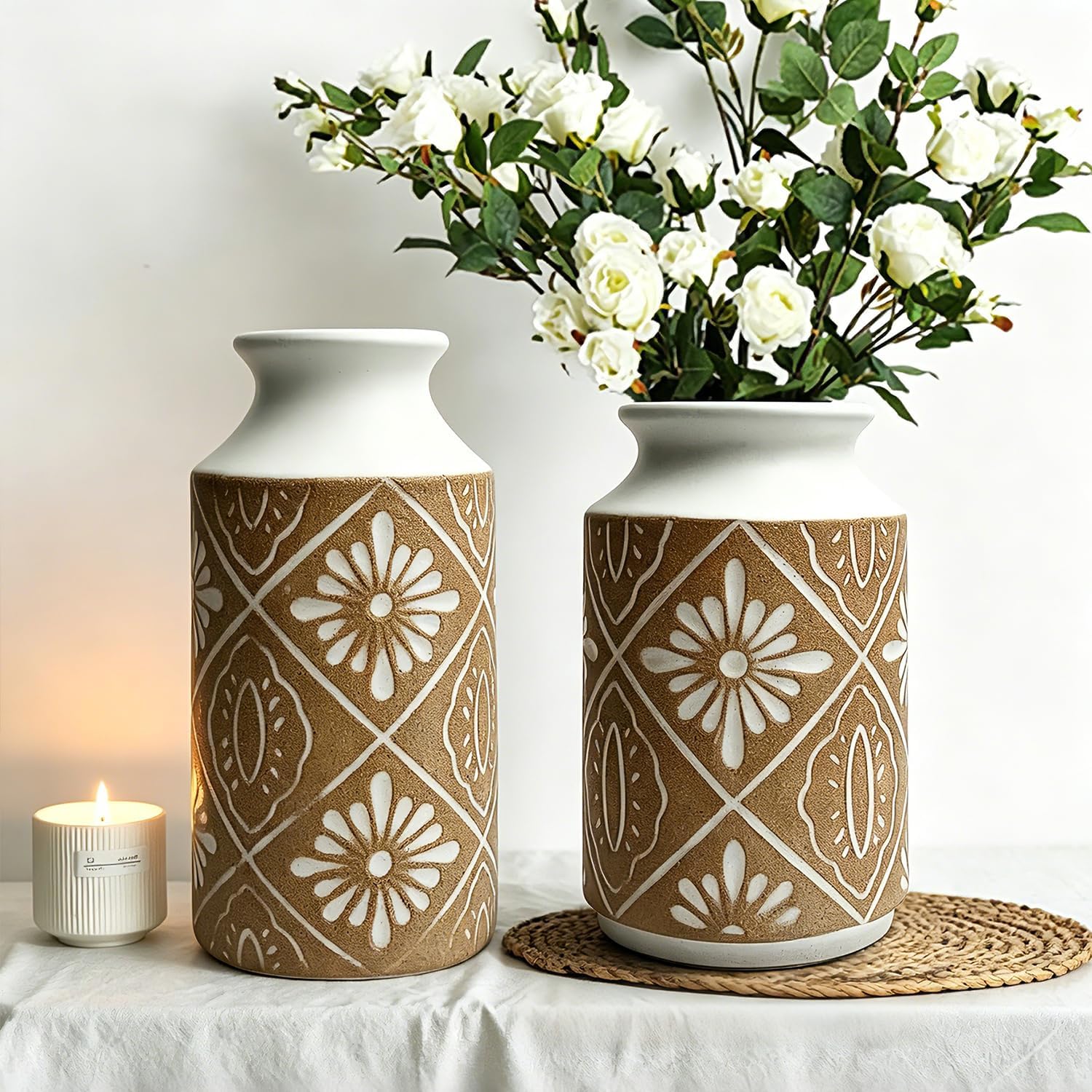 Vintage Farmhouse Ceramic Flower Vase — 11.02" - View 2