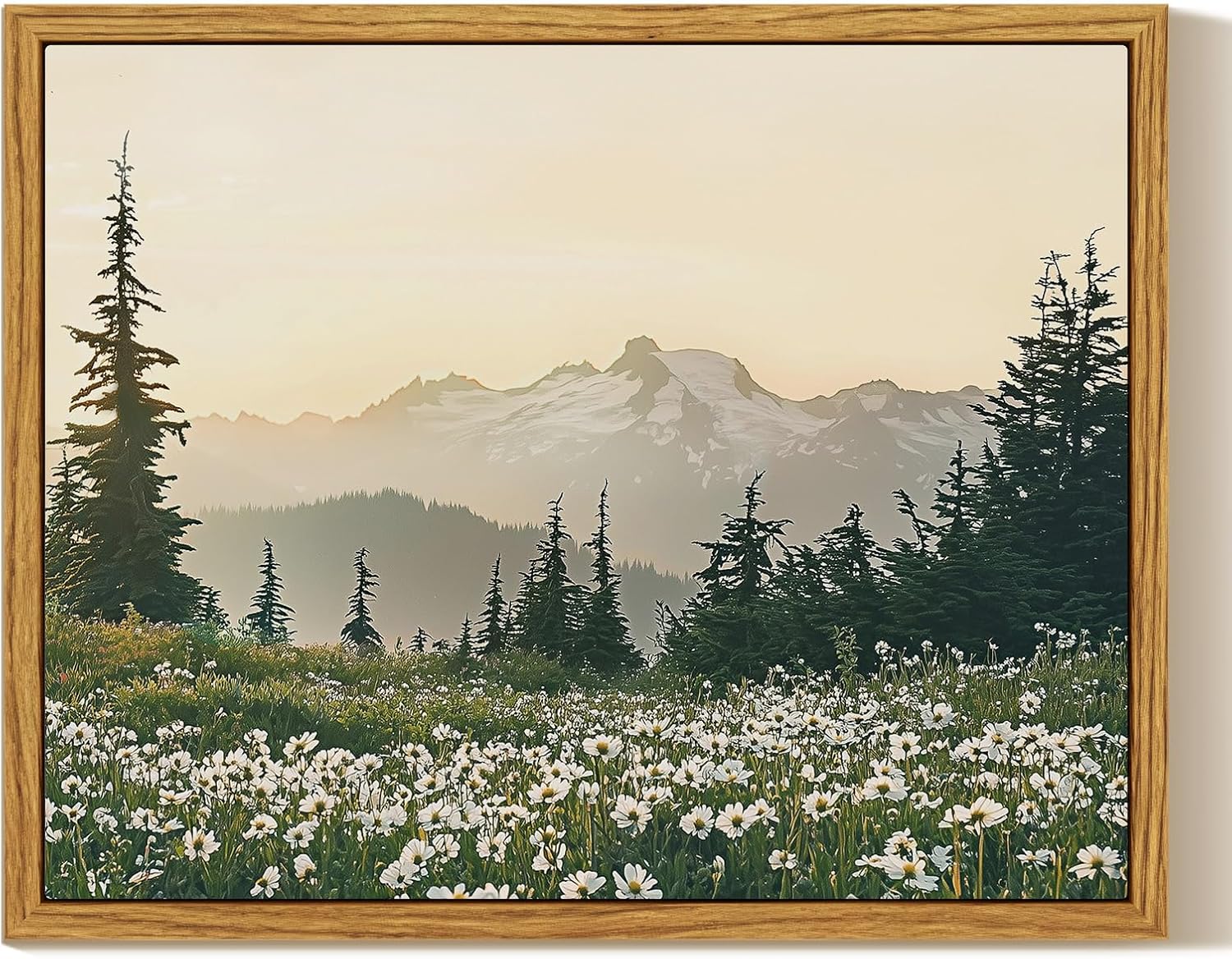 Framed Farmhouse Beige Canvas Wall Art — 10" — Rainier Mountains
