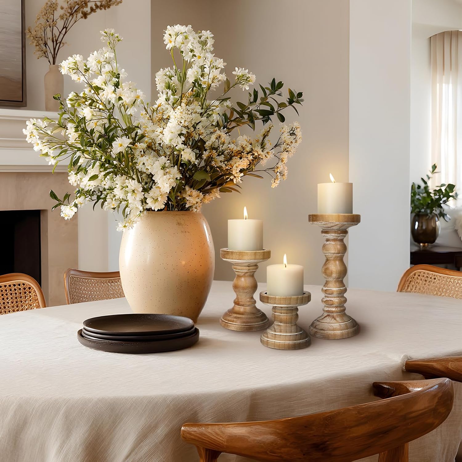 Vintage Farmhouse Black Pillar Candle — Set of 3 - View 4