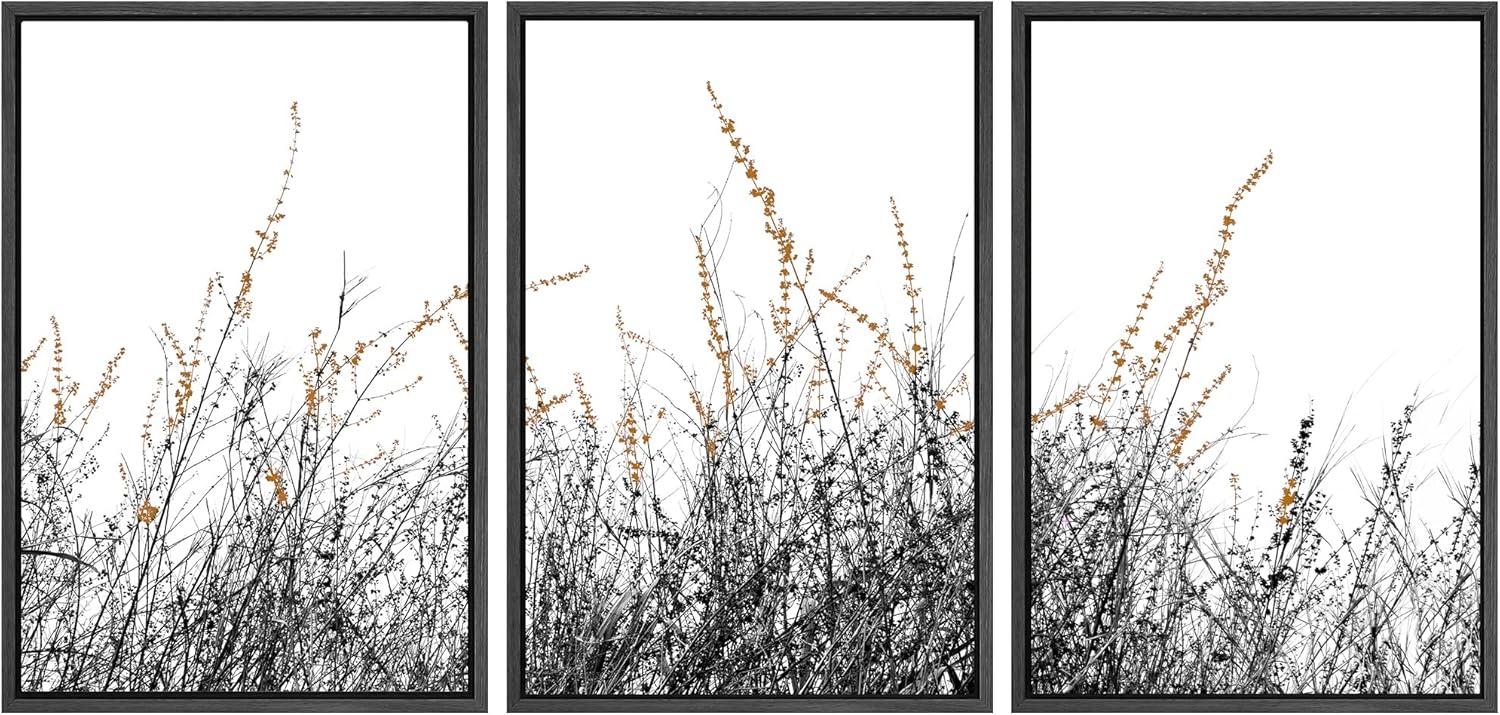 Framed Modern Fabric Wall Art — 16" — 16"x24"x3 Panels Black
