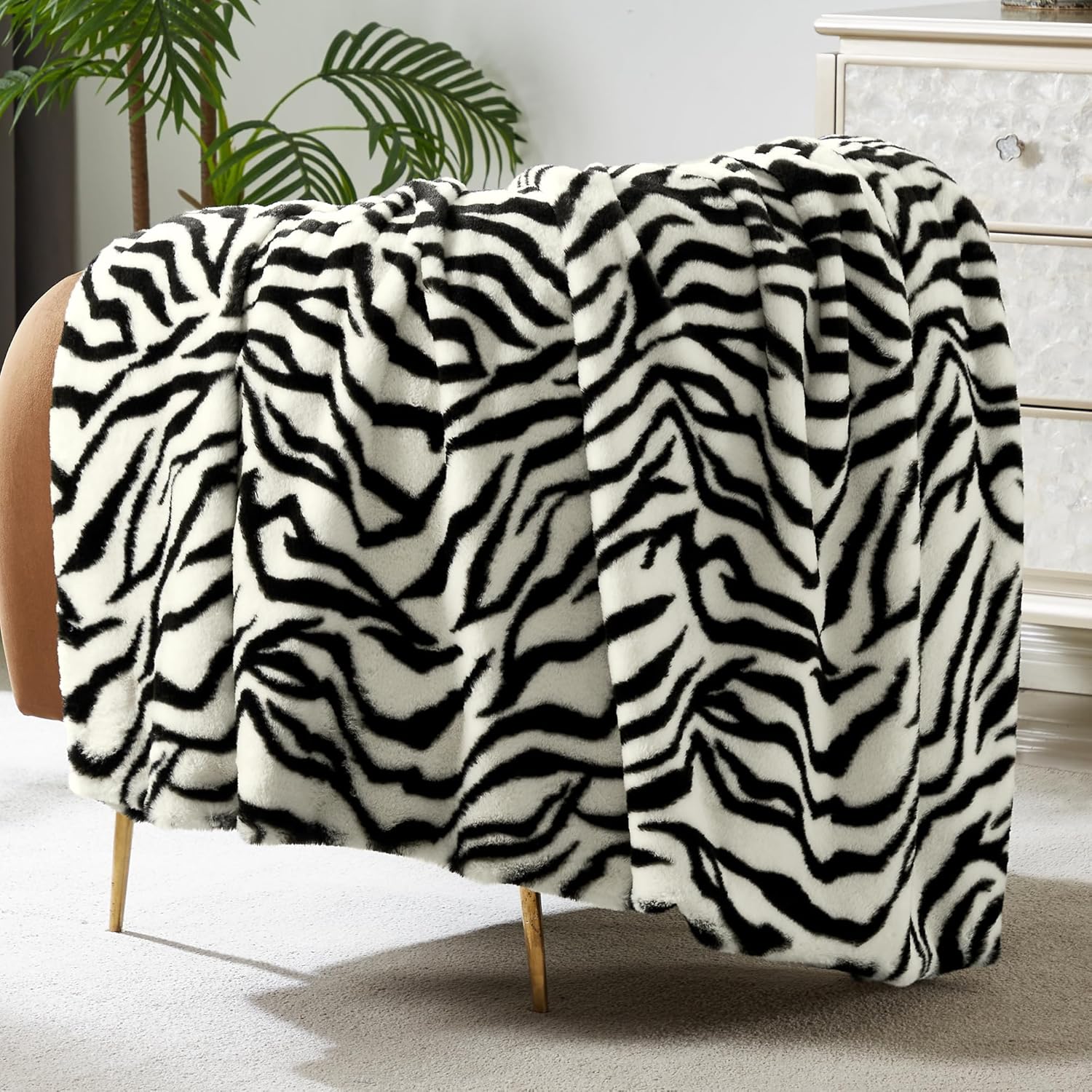 Beige Throw Pillow — 50" — Cream White and Black - Zebra
