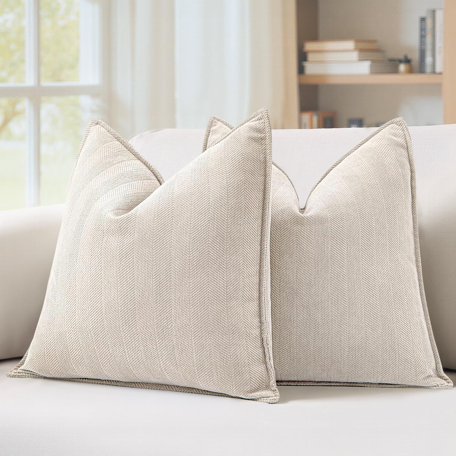 Chenille Boho Beige Pillow Cover — 26" — 18" x 18" (Pack of 2)