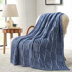 Knit Beige Throw Pillow — 50" — Heather Navy