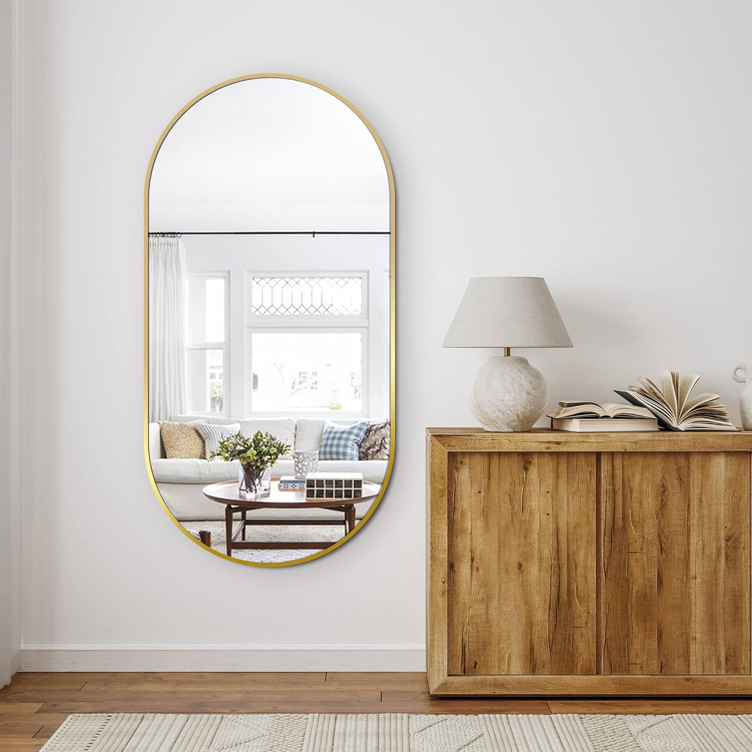 Round Black Wall Mirror — 22" — Oval Gold