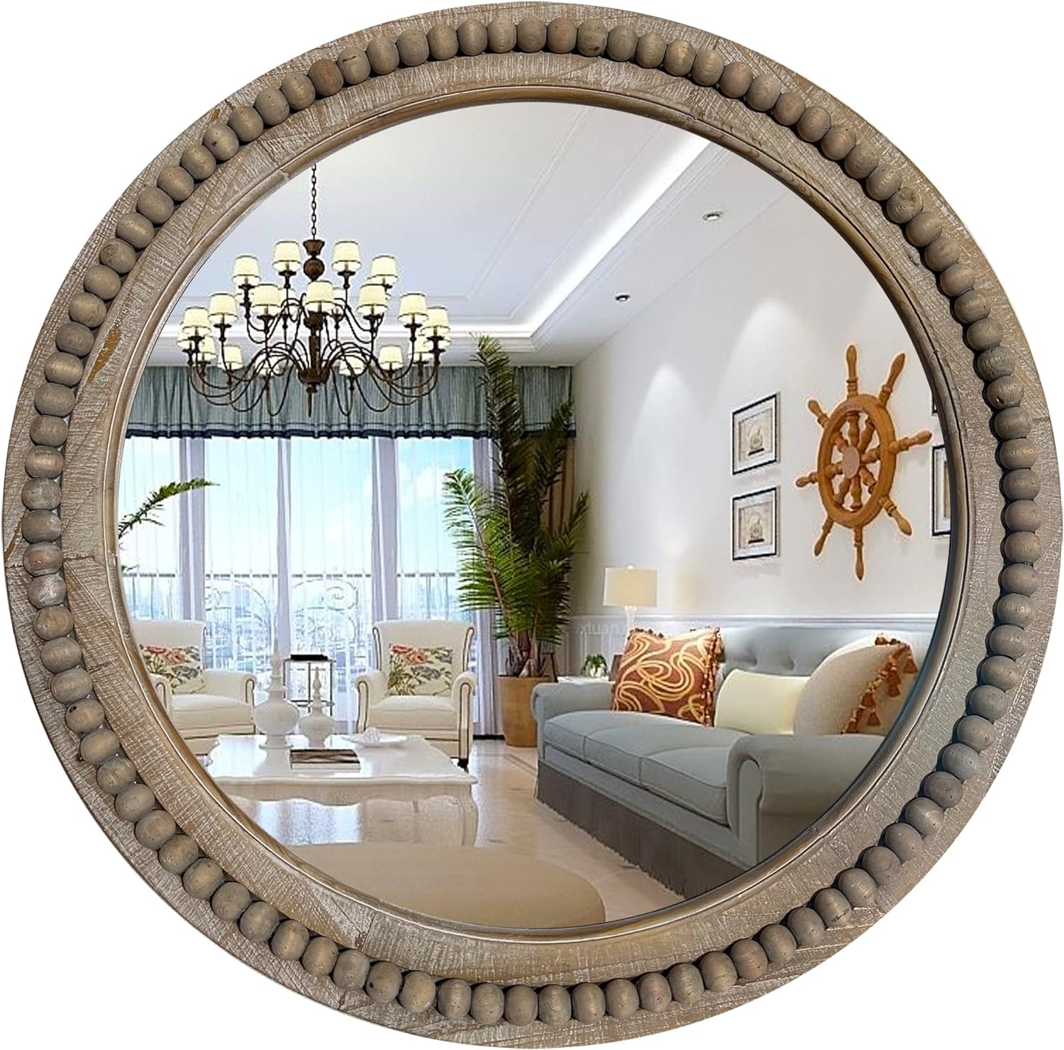 Round Farmhouse Wood Mirror — 24" — Natural