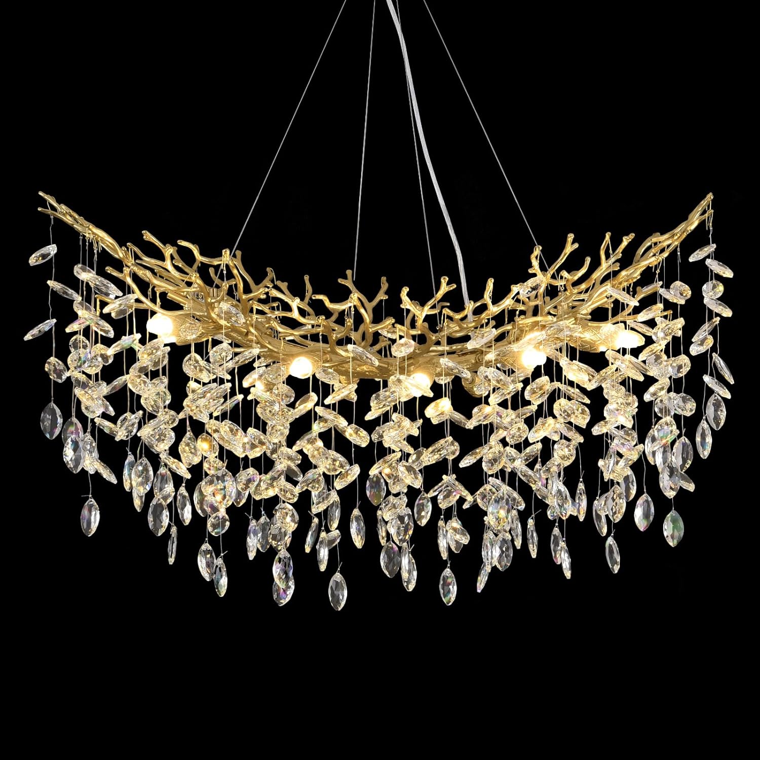 Rectangular Luxe Black Chandelier — 16-Light — Gold