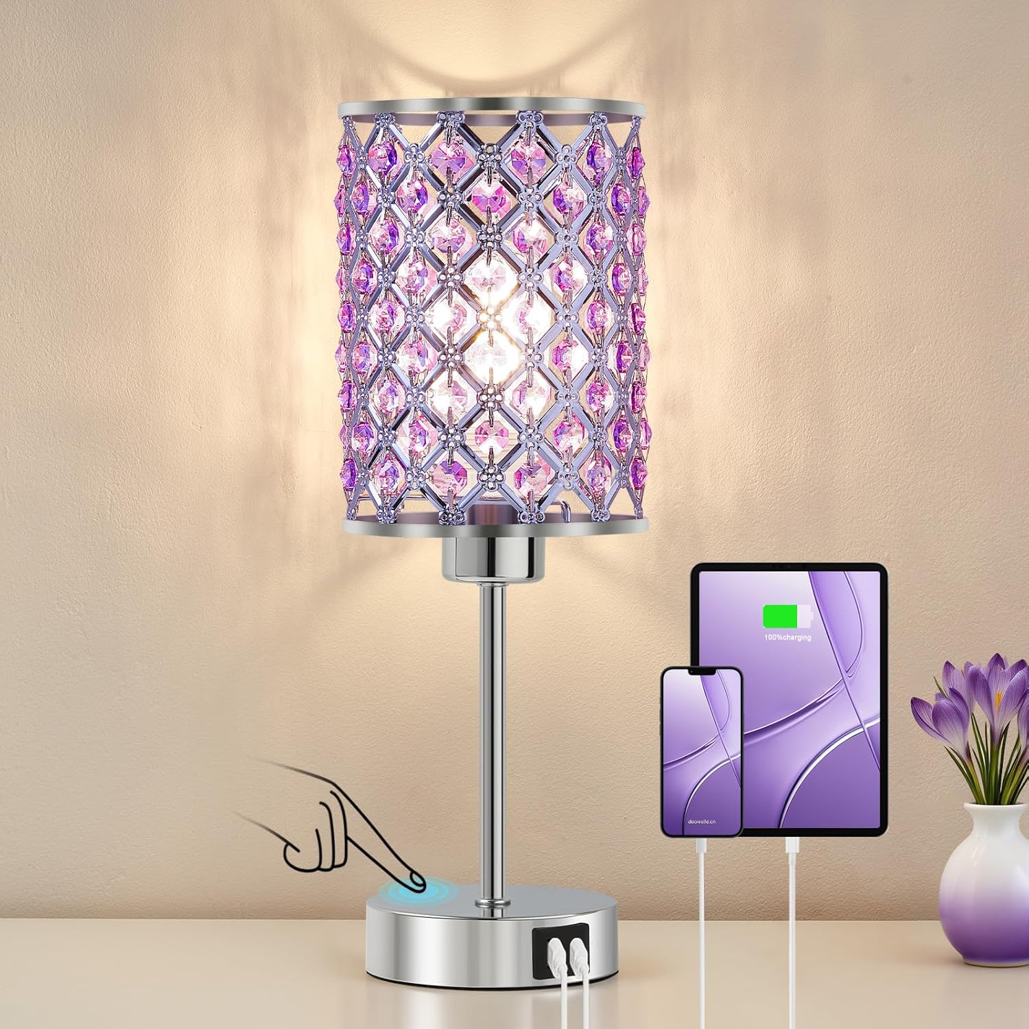 Dimmable Luxe Black Bedside Lamp — 14.75" — Purple-1