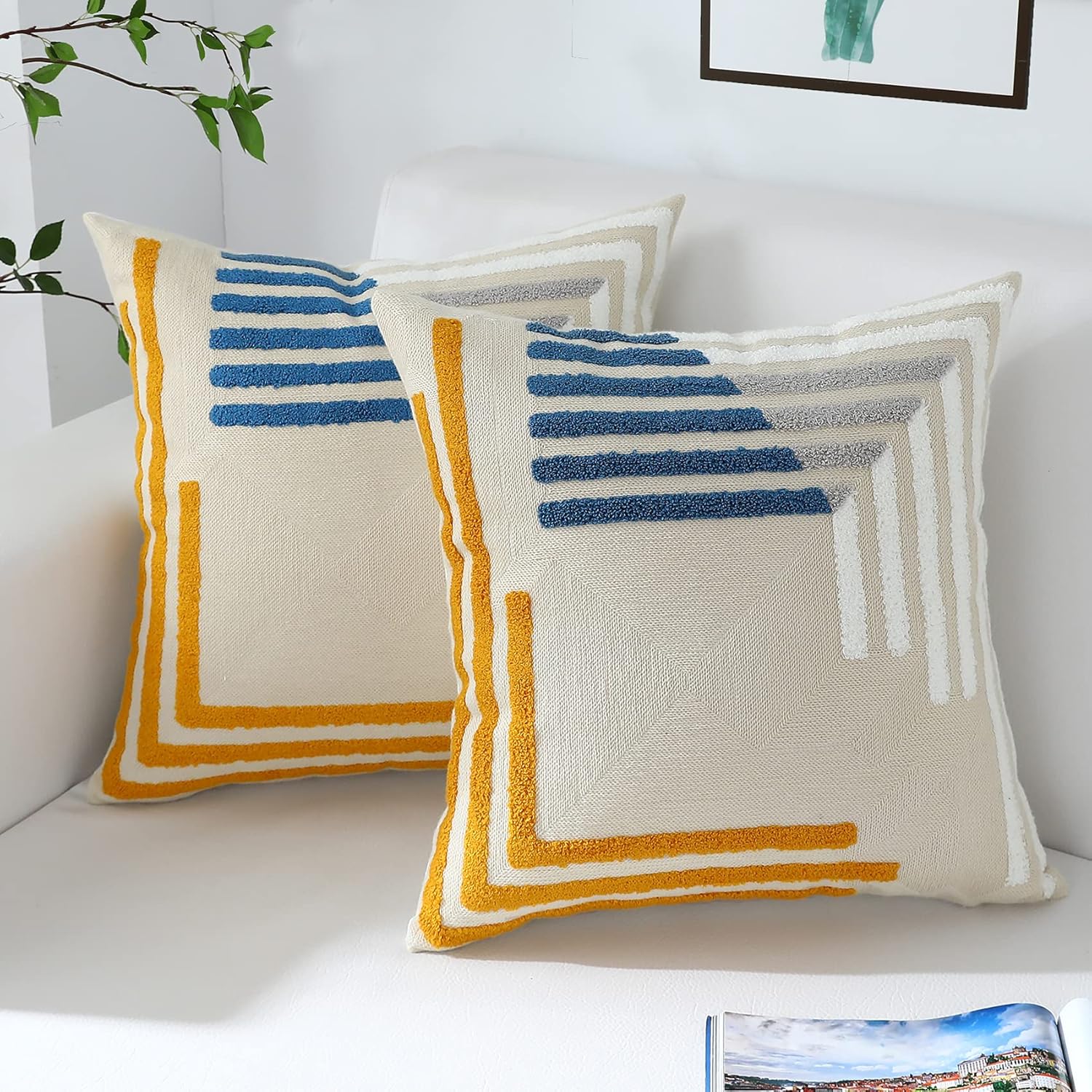 Tufted Boho Fabric Throw Pillow Cover — 20" — 16" x 16" (Pack of 2)