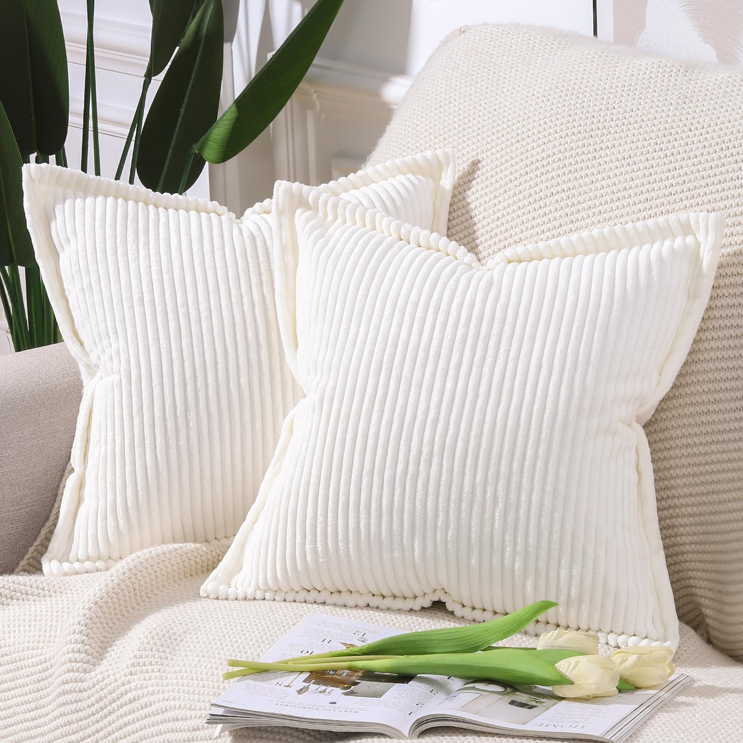Boho Beige Throw Pillow Cover — 18" — Cream White