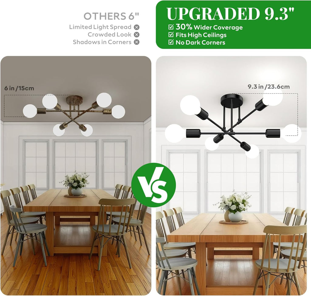 Mid-Century Black Chandelier — 6-Light - View 4