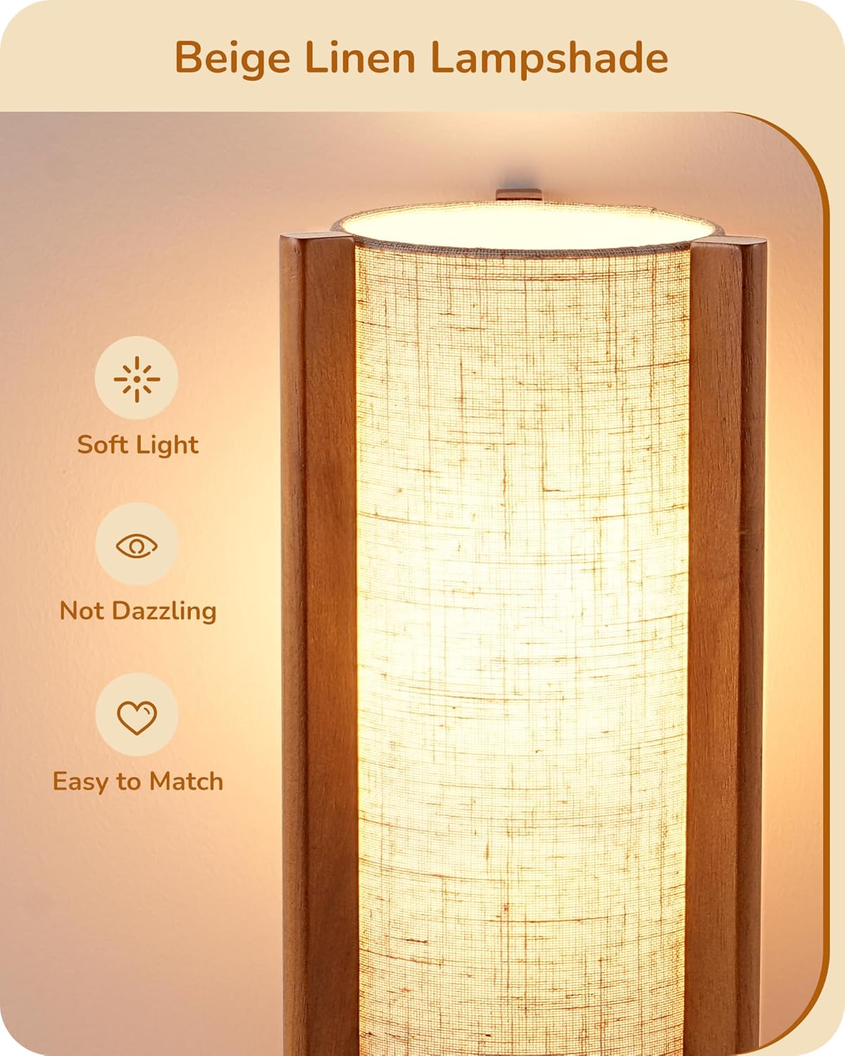 Linen Modern Beige Bedside Lamp — 13.5" - View 3