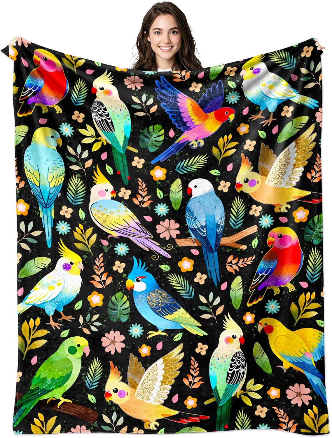 Black Throw Pillow — 50" — Black-parrot Bird