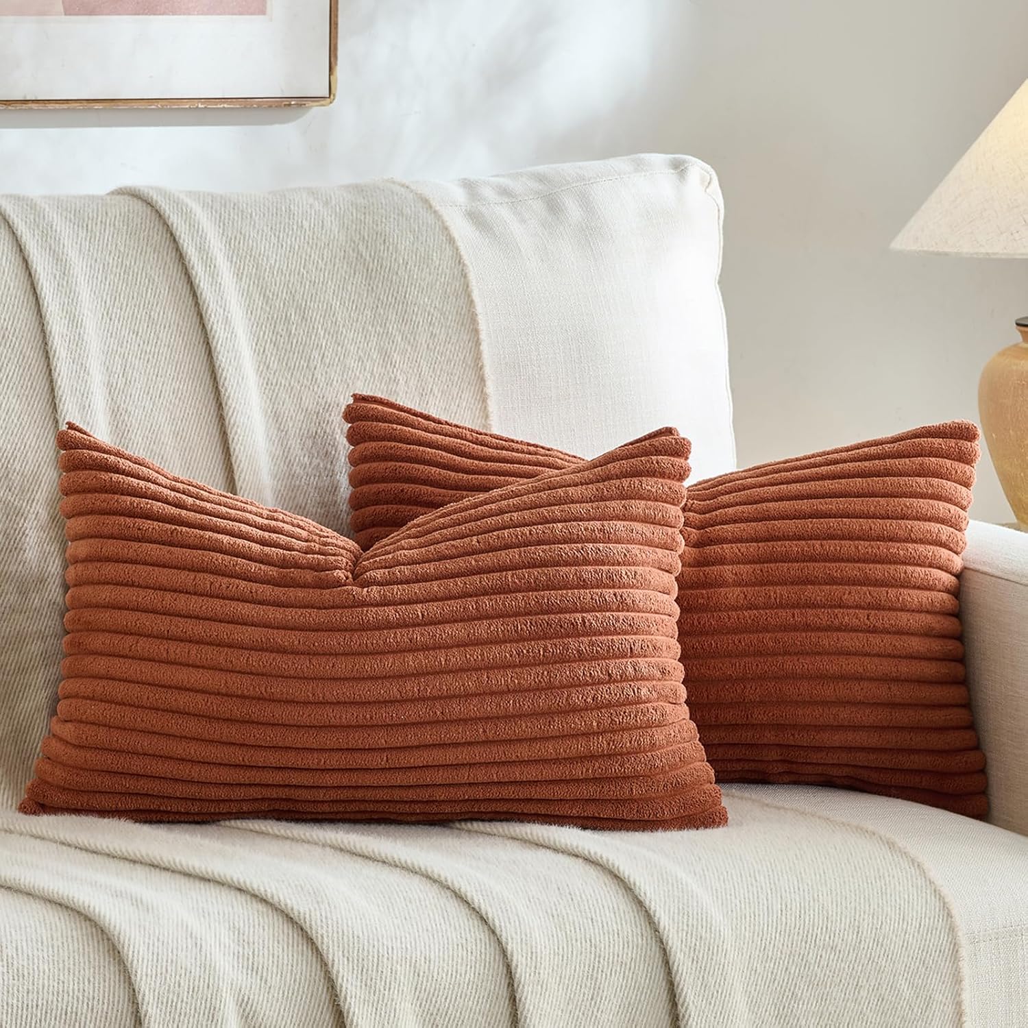 Boho Beige Throw Pillow Cover — 18" — 24" x 12" (Pack of 2)