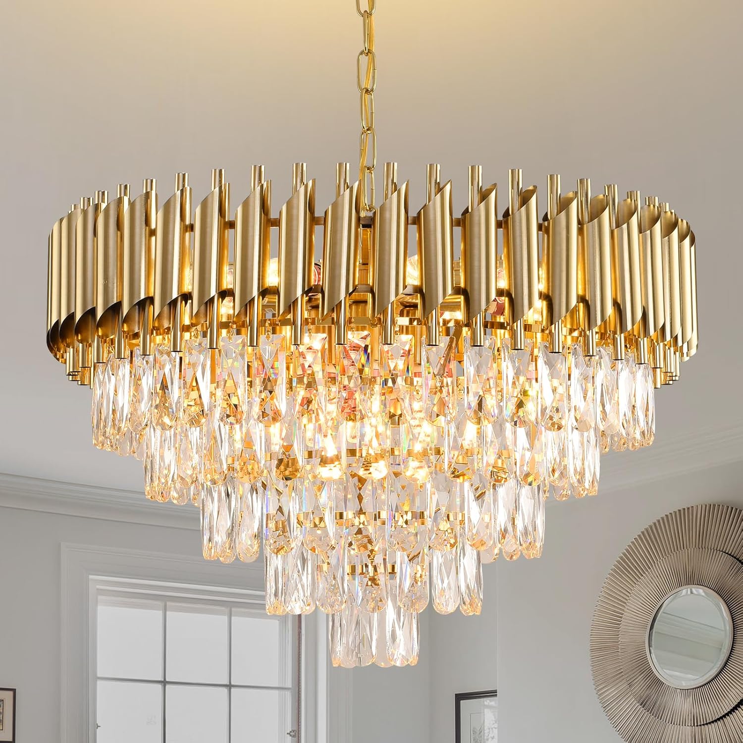Oval Luxe Black Chandelier — 8-Light — Brass Gold