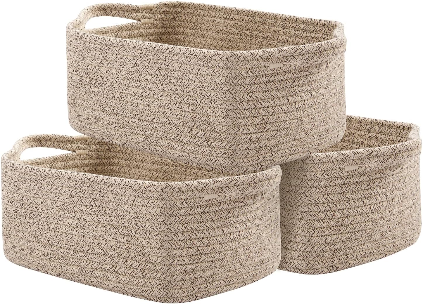 Boho Black Woven Basket — Set of 3 — Brown Variegated
