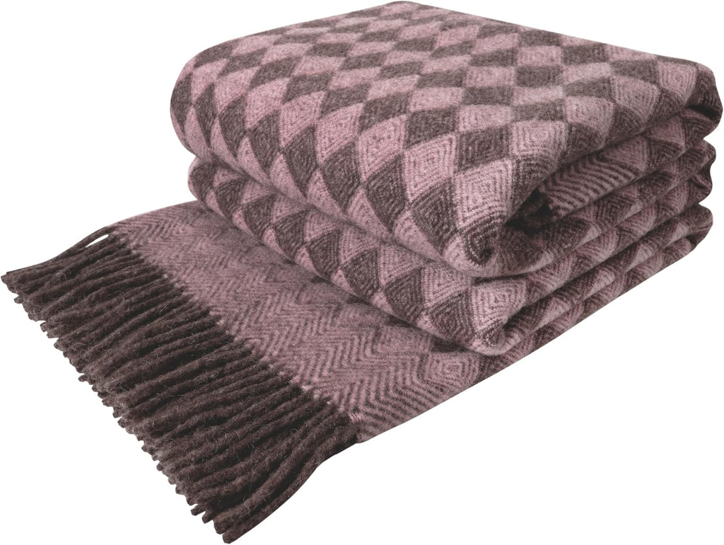 Scandinavian Brown Throw Pillow — 55x79 — Soft Pink With Brown Scandinavian Rhombus