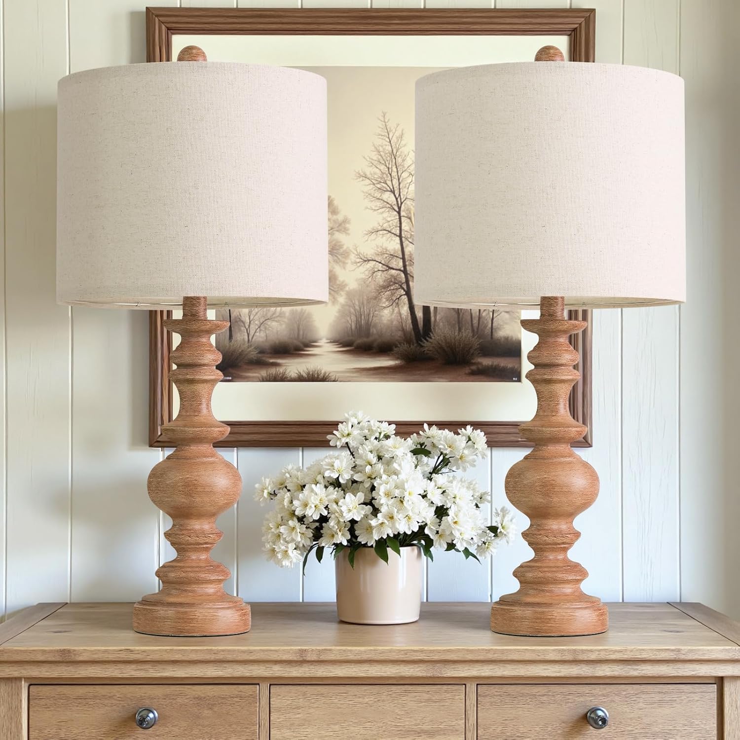 Linen Farmhouse Black Desk Lamp — 20.5" — Light Brown