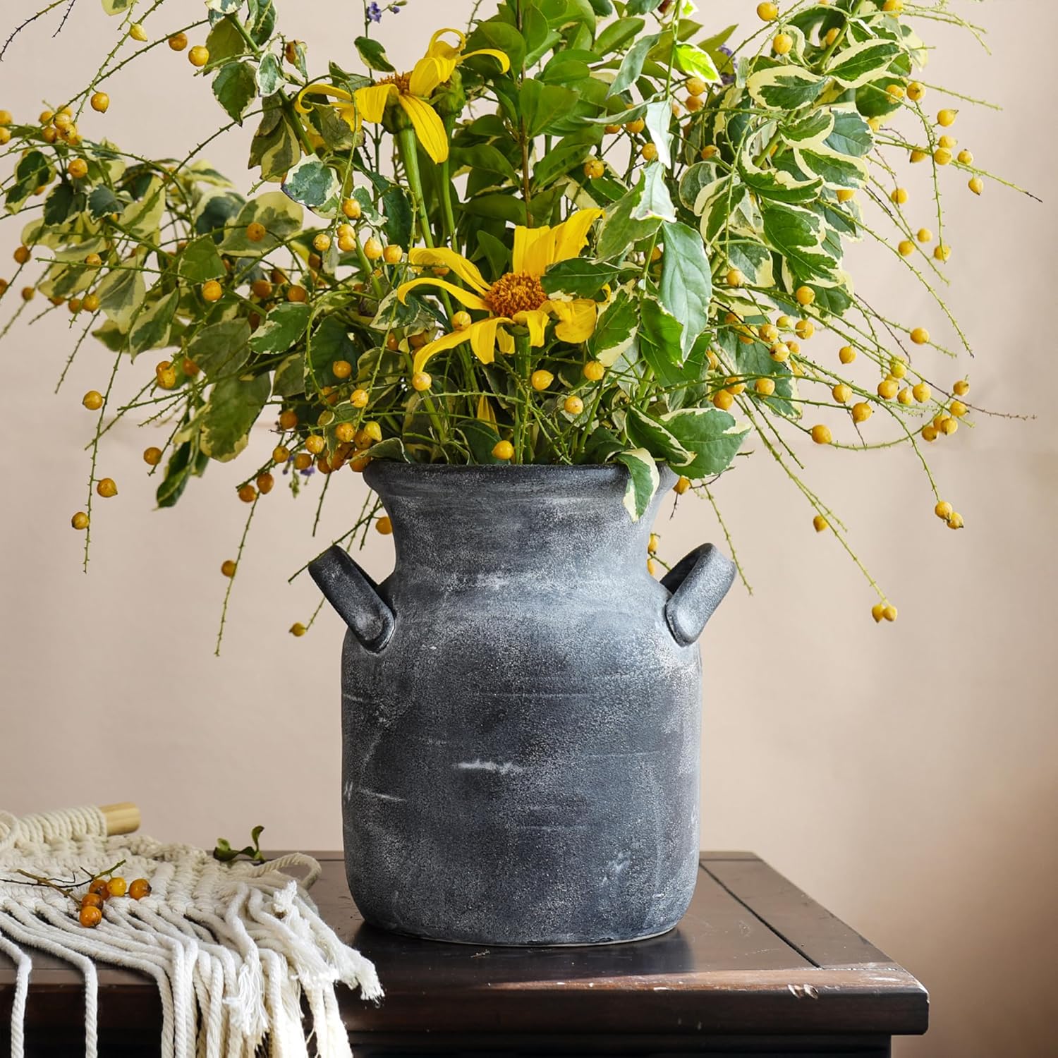 Boho Brown Flower Vase — 6" — 8 Inch-grey
