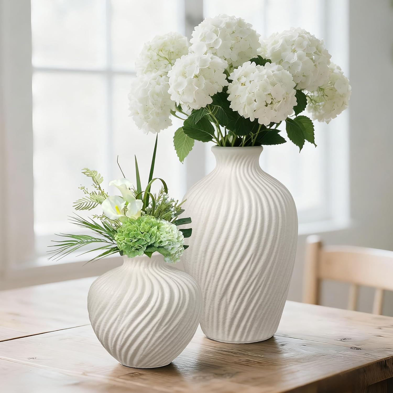 Round Farmhouse Ceramic Flower Vase — 5" - View 5