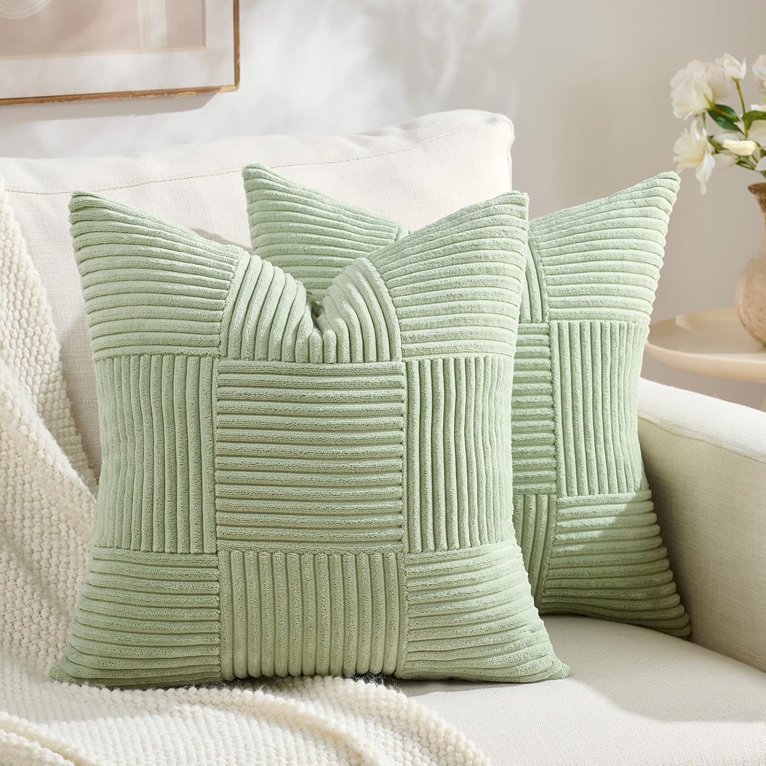 Boho Beige Throw Pillow Cover — 2-Light — 18" x 18" (Pack of 2)