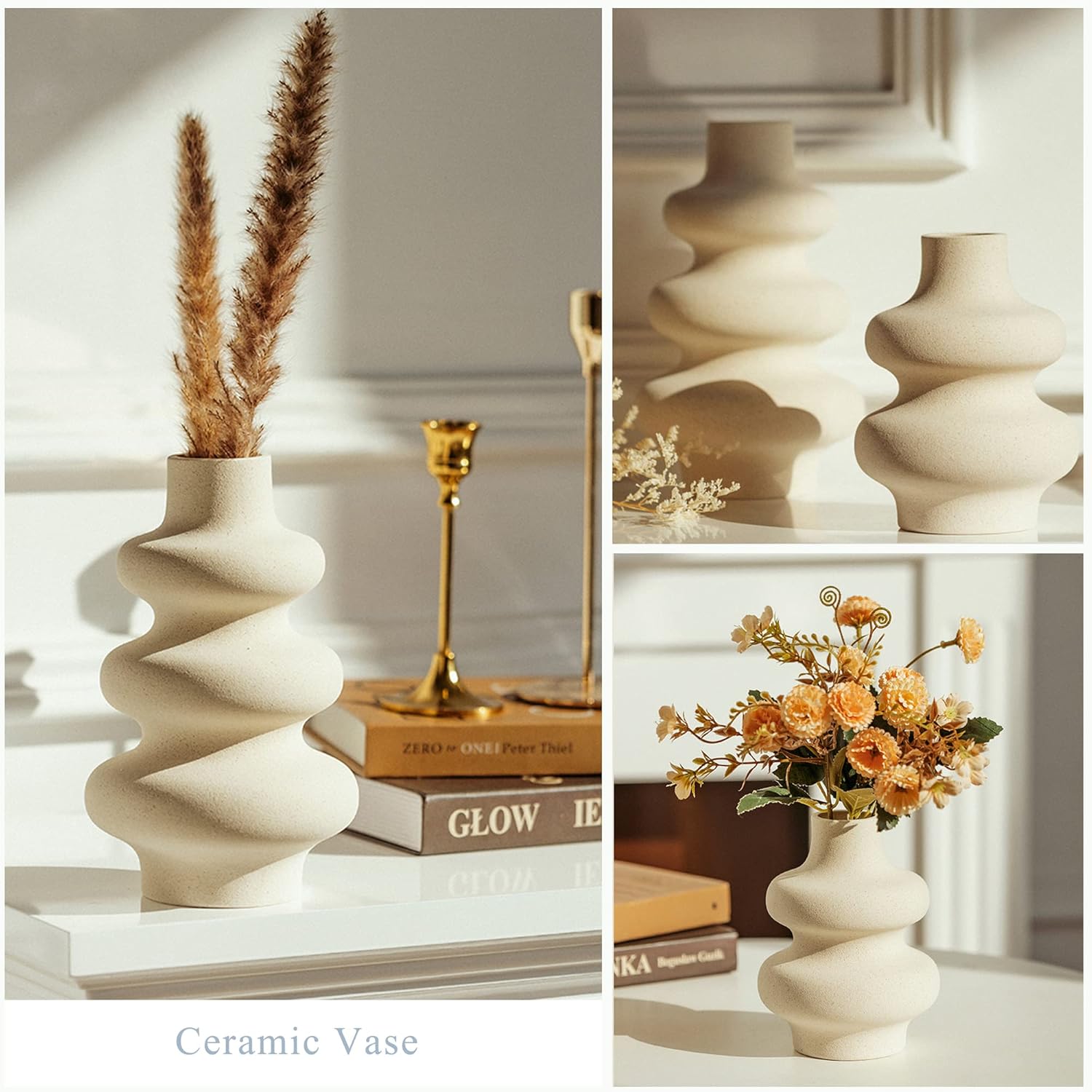 Round Boho White Flower Vase - View 2