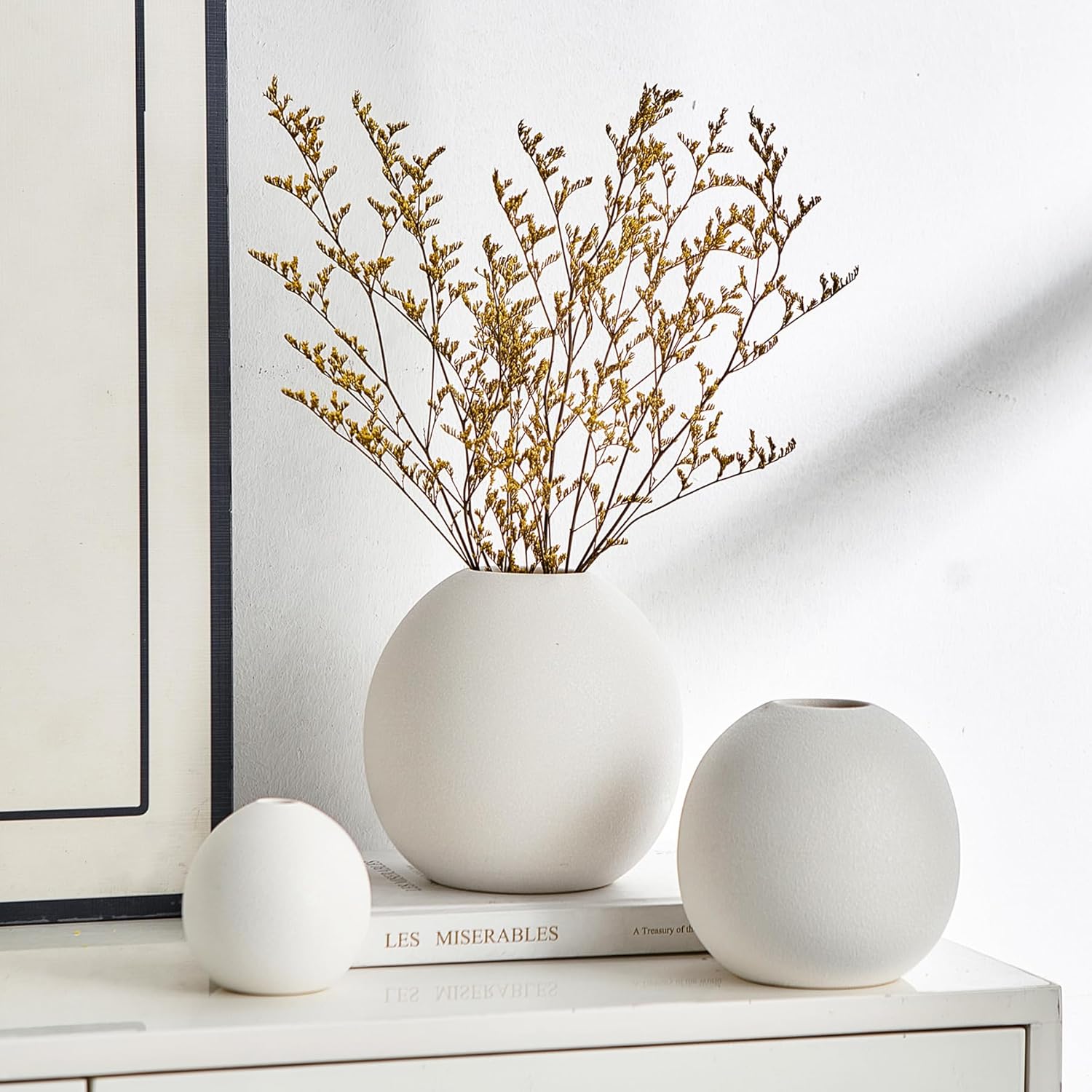 Round Boho Ceramic Decorative Vase — Set of 3 - View 4