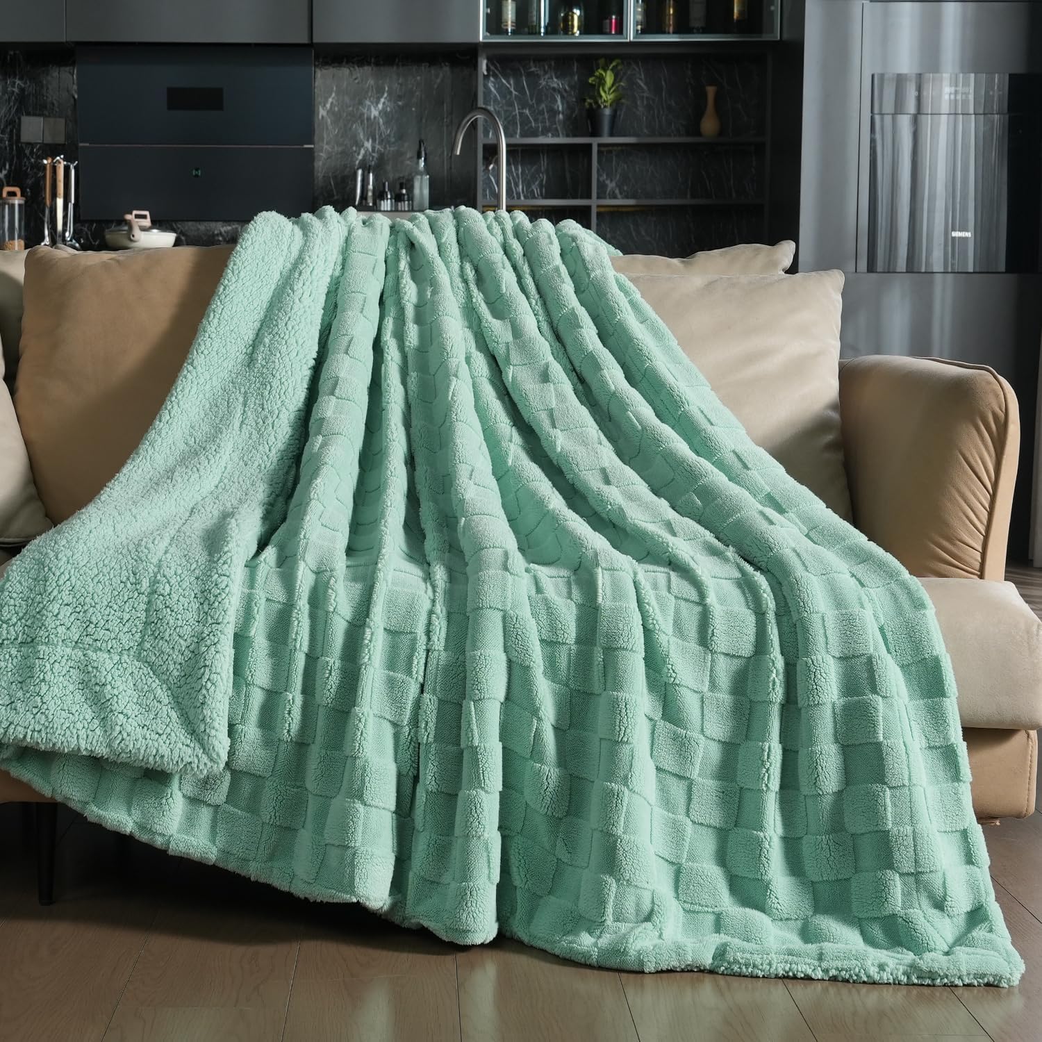 Beige Throw Pillow — 50" — Sage Green