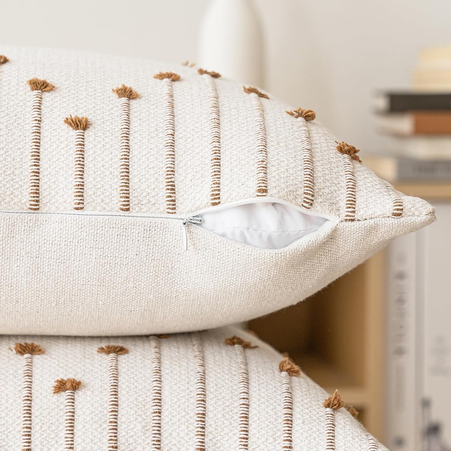 Boho Beige Throw Pillow Cover — 18" - View 3