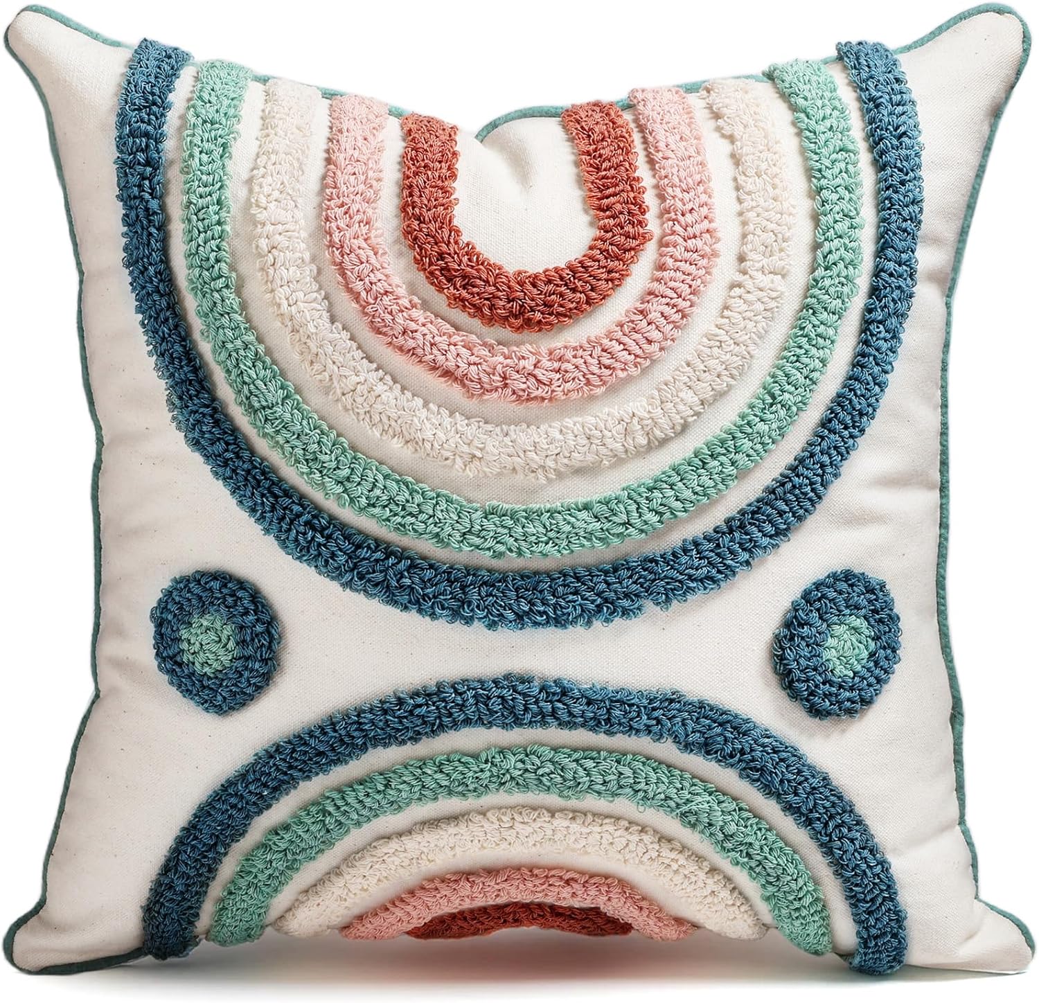 Tufted Boho Beige Throw Pillow Cover — 18" — Two Rainbow